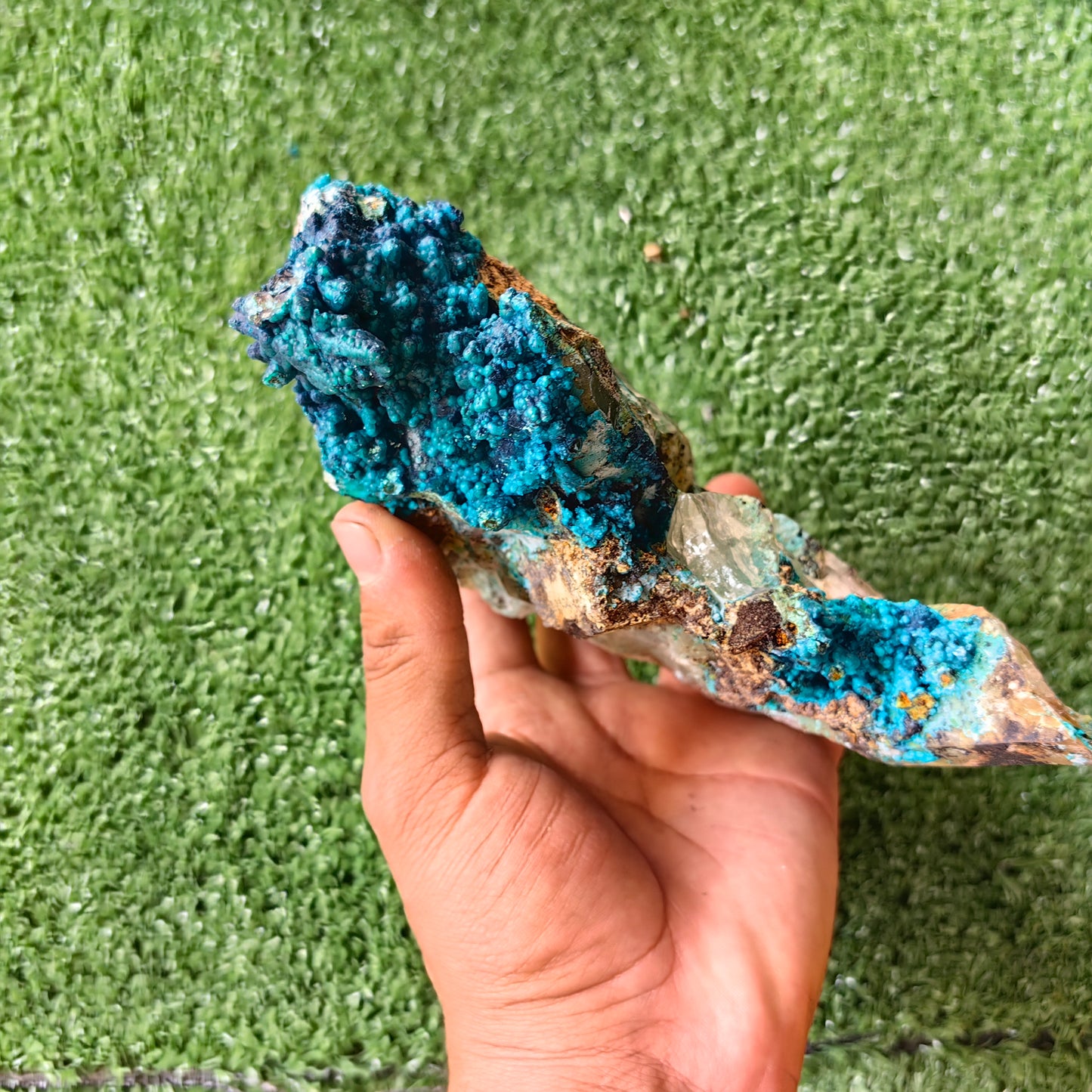 Chrysocolla on Quartz from mine tentadora