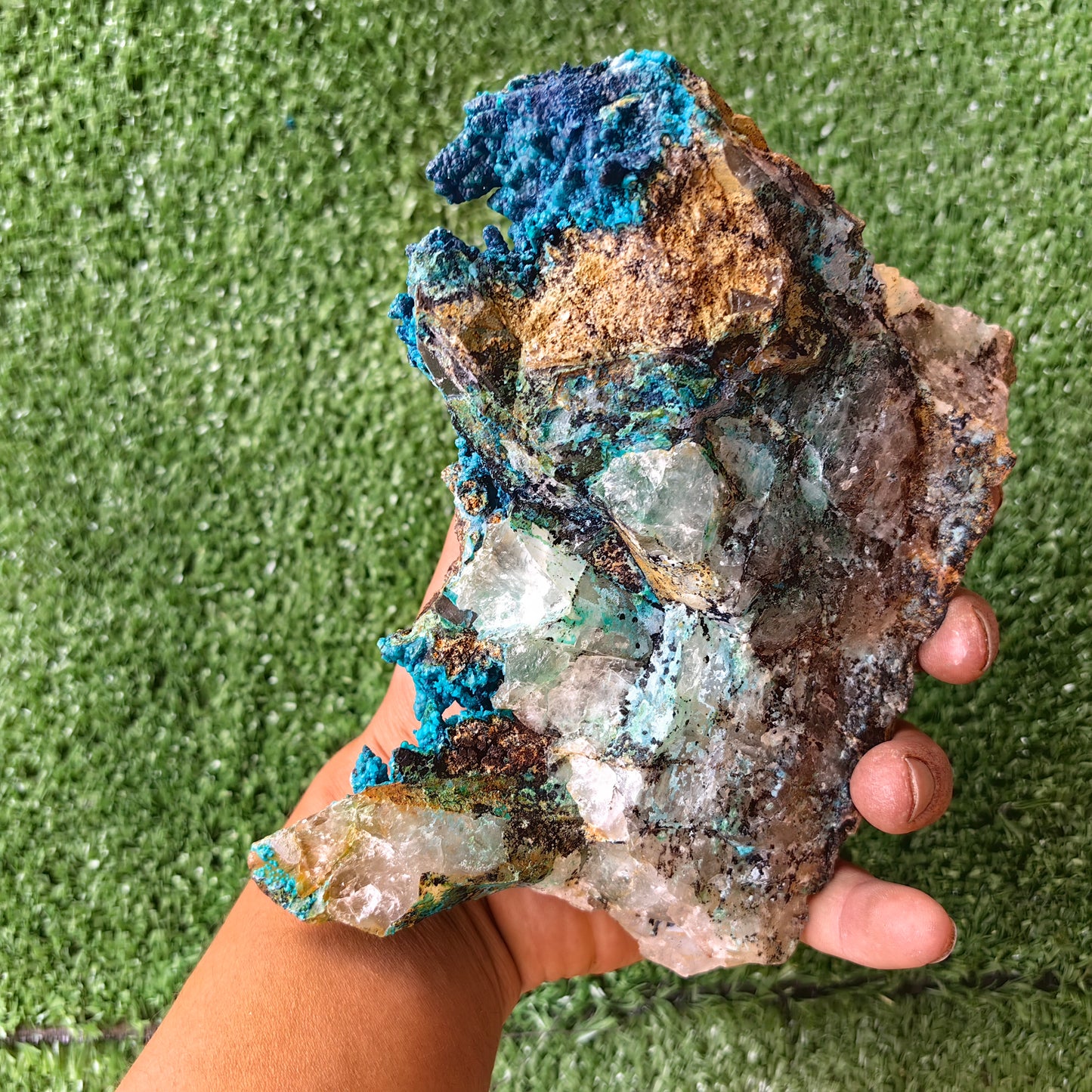 Chrysocolla on Quartz from mine tentadora