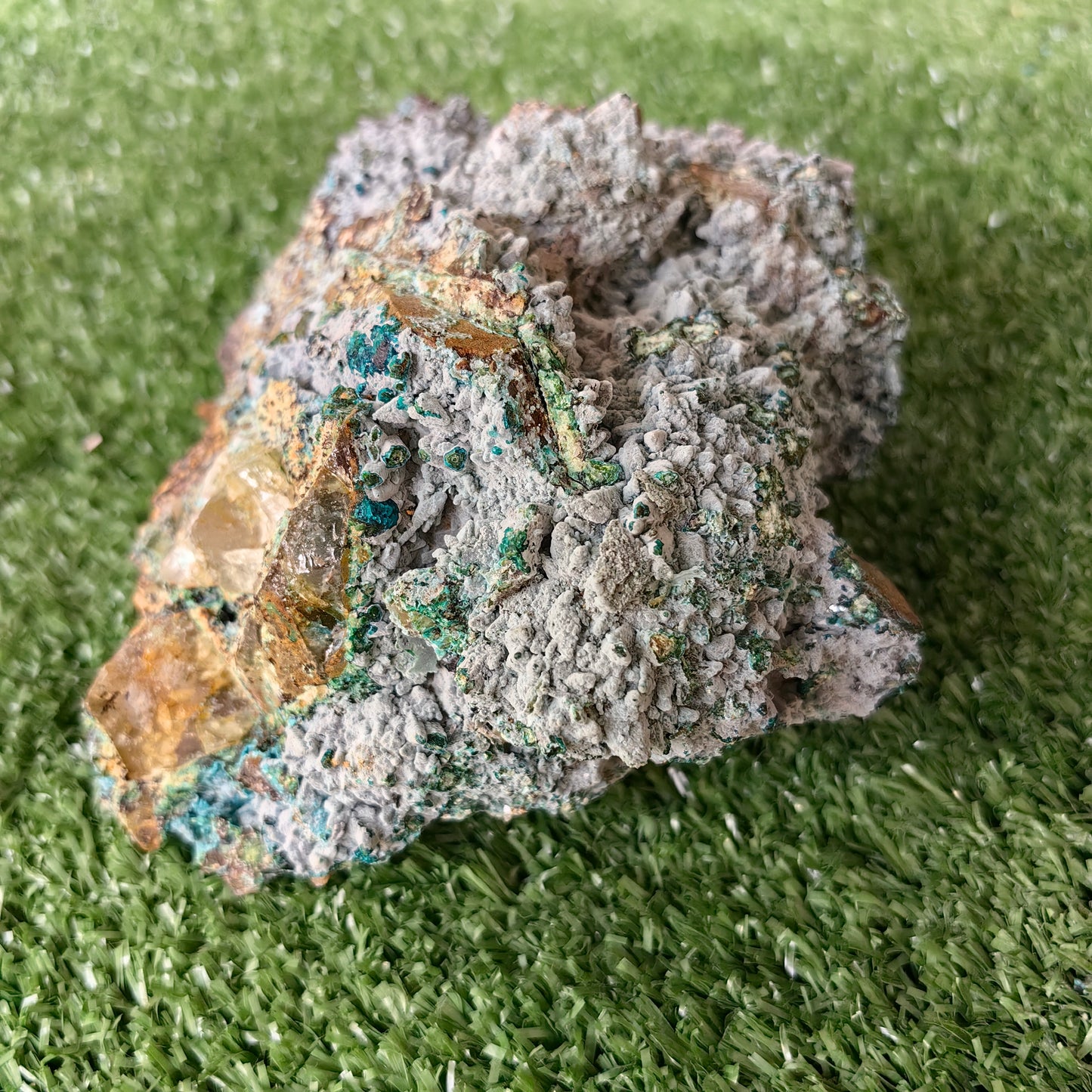 Chrysocolla on Quartz from mine tentadora