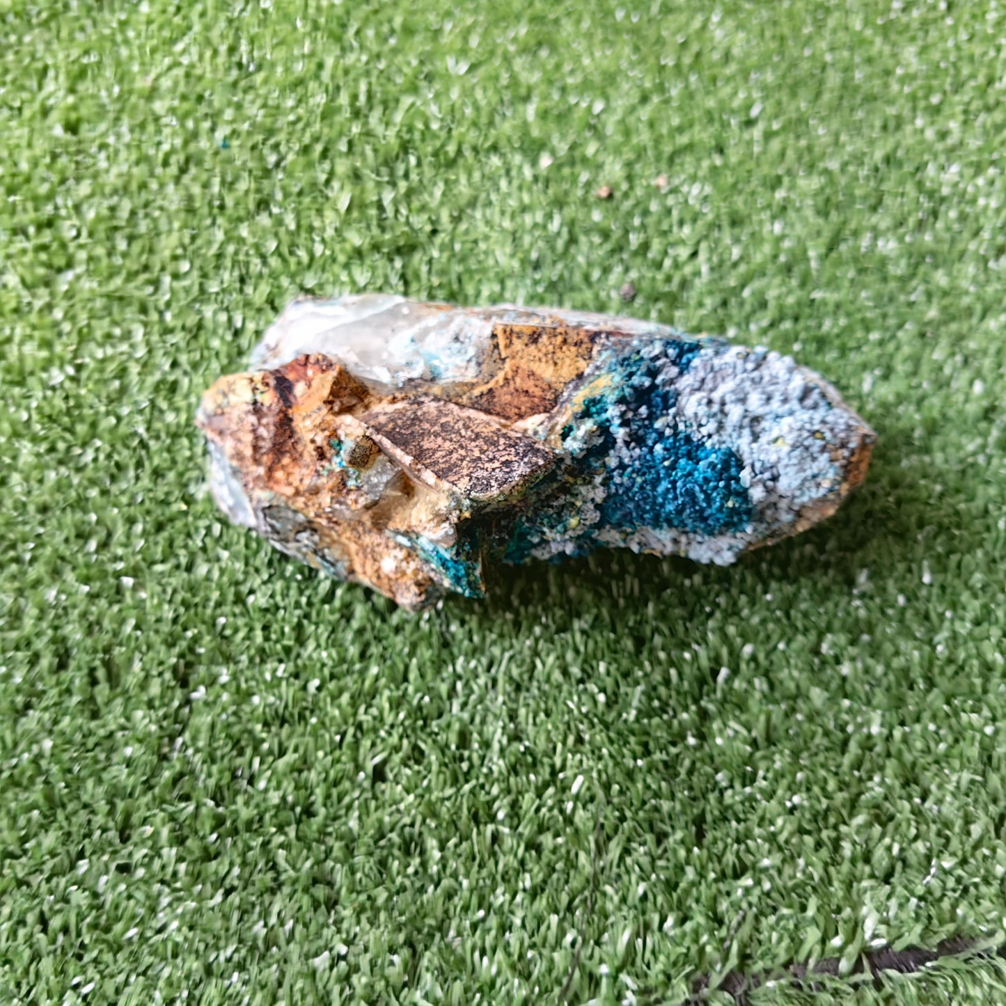 Chrysocolla on Quartz from mine tentadora