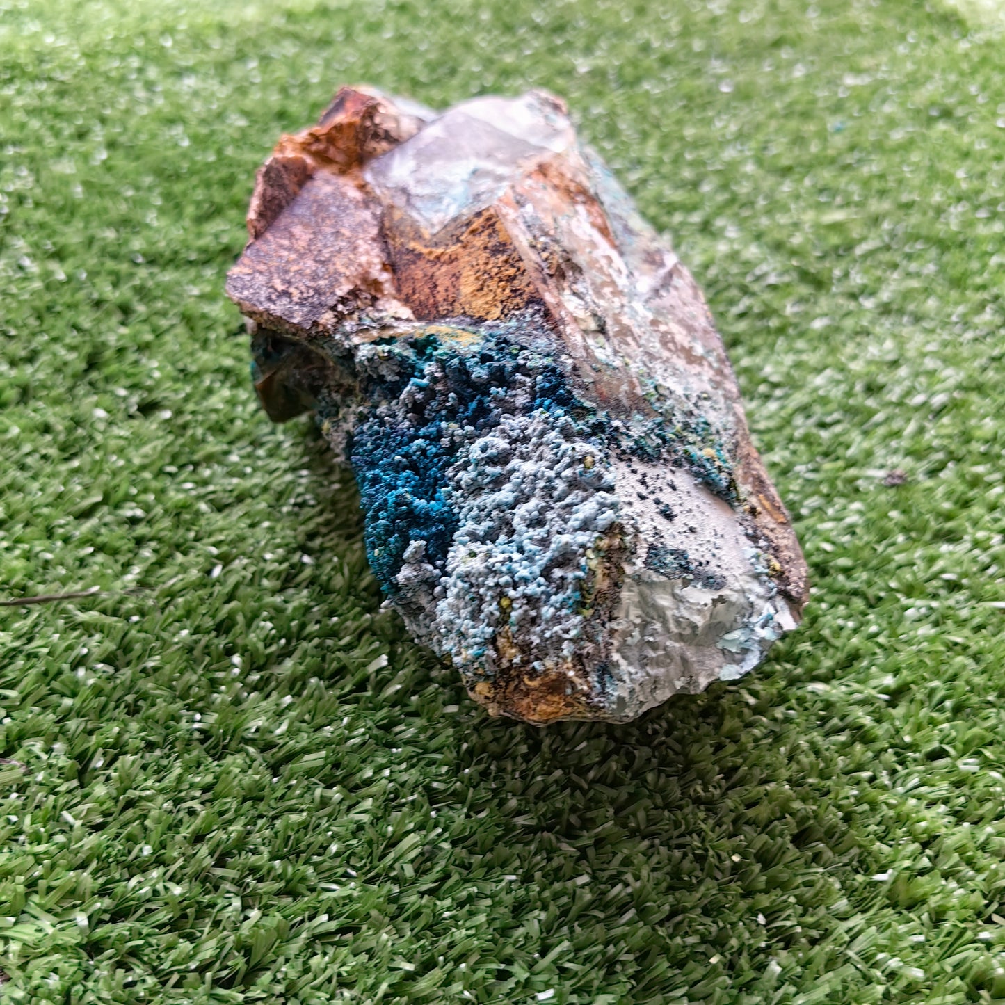 Chrysocolla on Quartz from mine tentadora