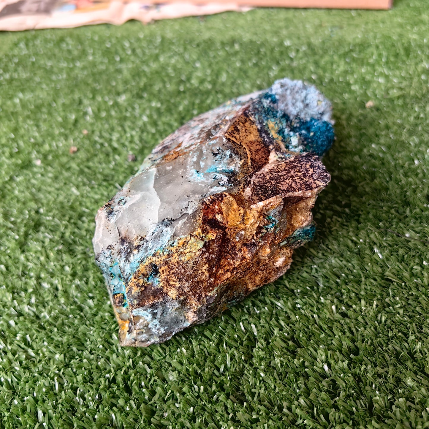 Chrysocolla on Quartz from mine tentadora