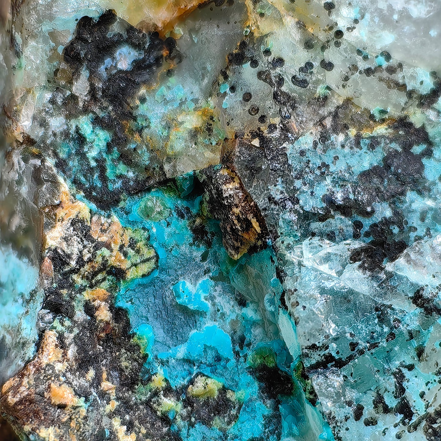 Chrysocolla on Quartz from mine tentadora