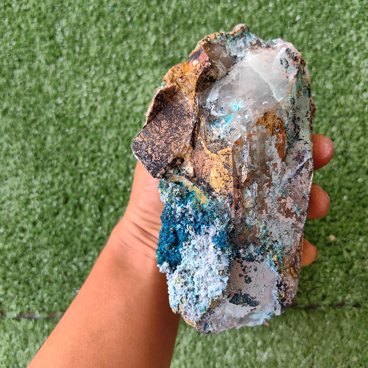 Chrysocolla on Quartz from mine tentadora