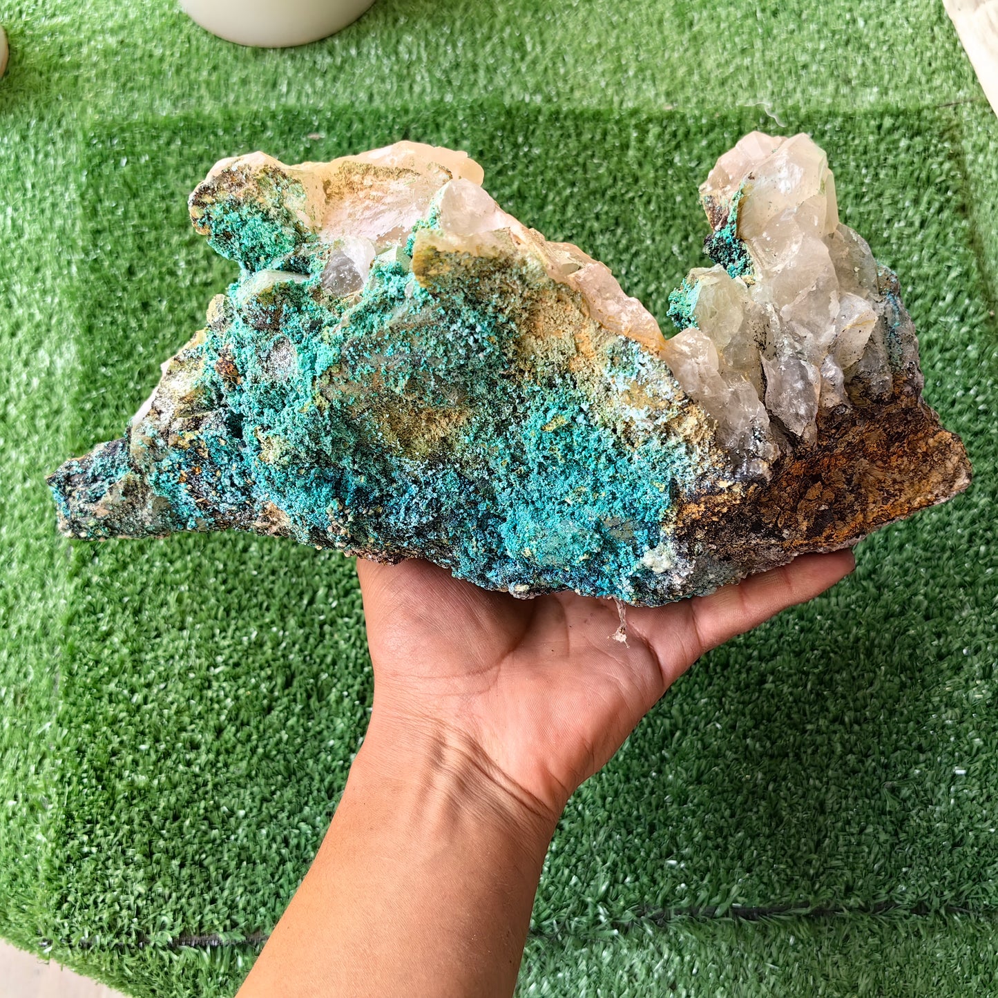 Chrysocolla on Quartz from mine tentadora