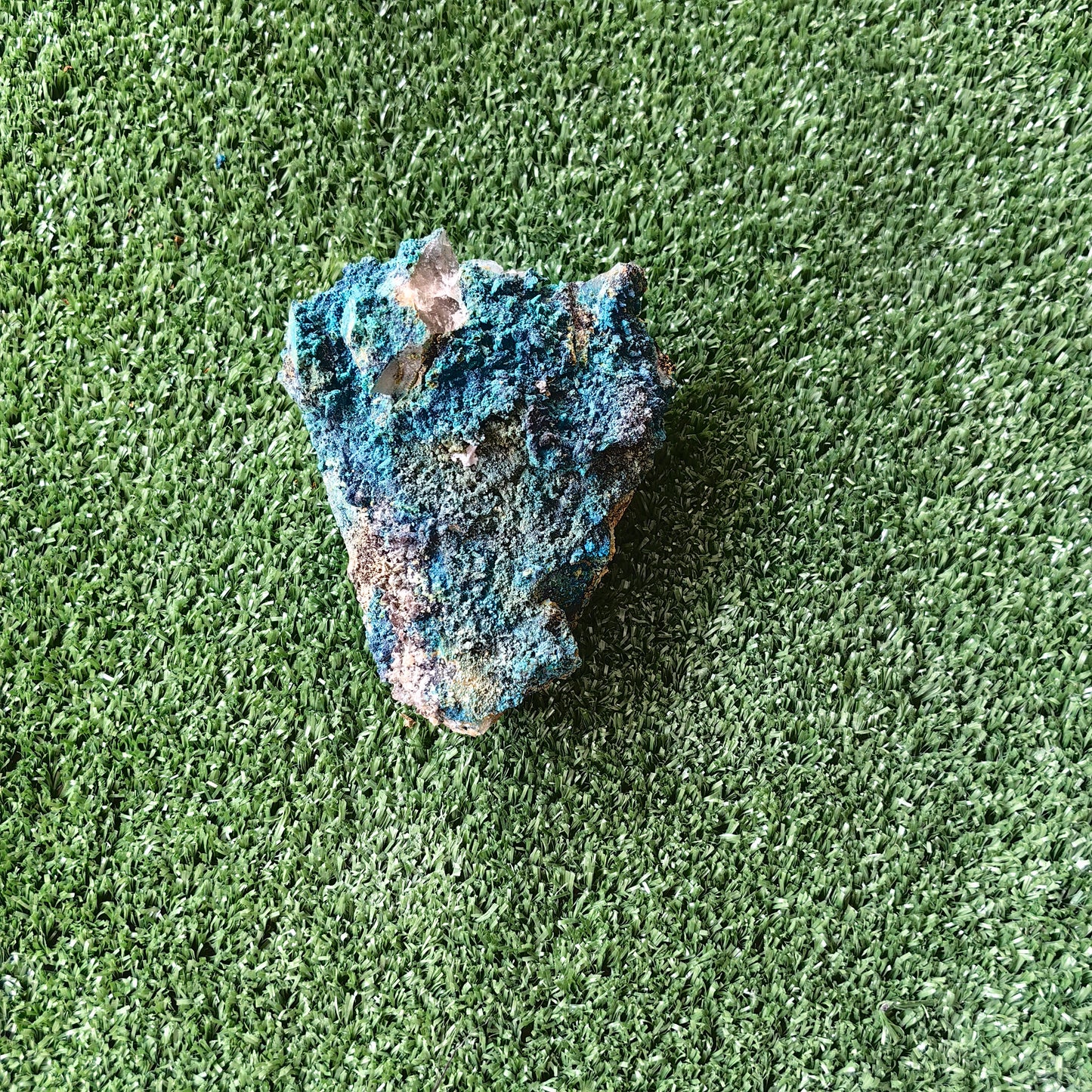Chrysocolla on Quartz from mine tentadora
