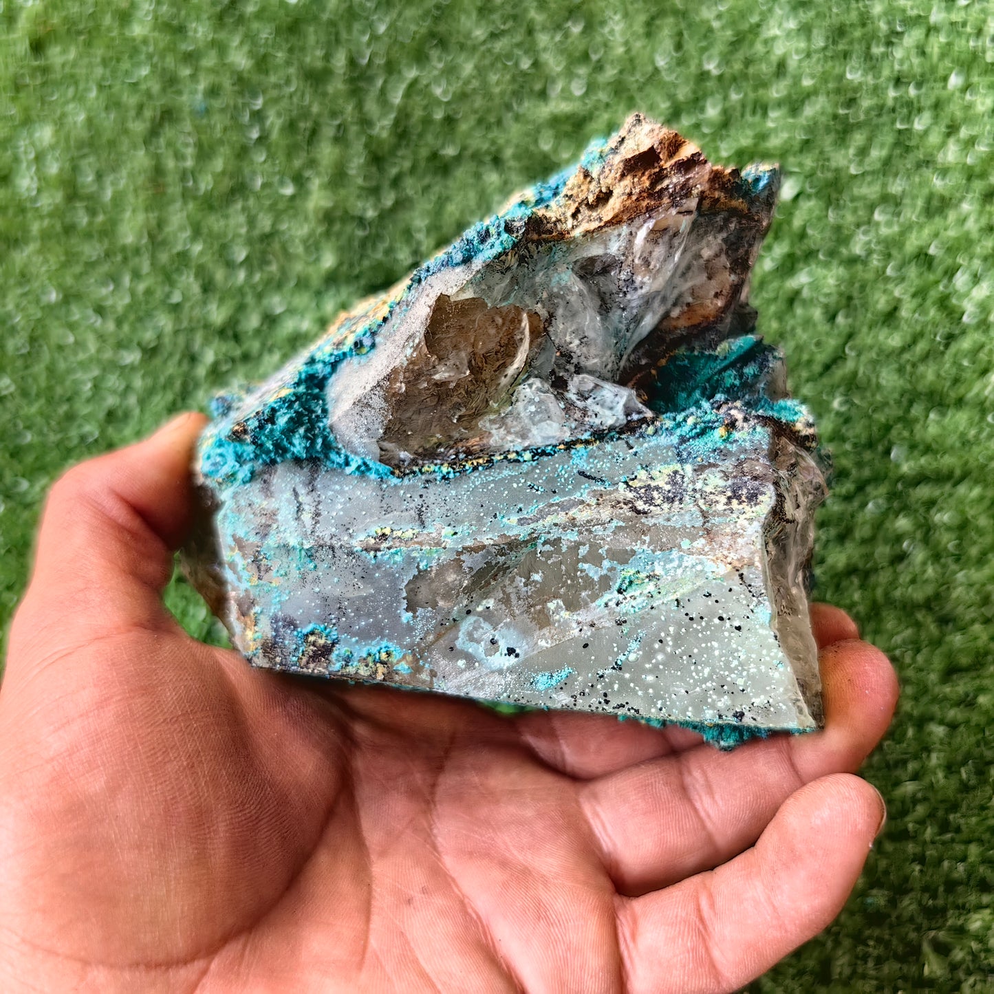 Chrysocolla on Quartz from mine tentadora