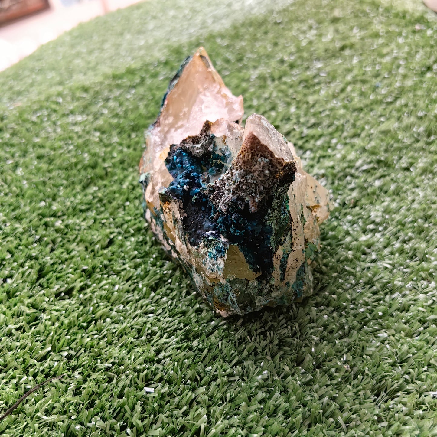 Chrysocolla on Quartz from mine tentadora