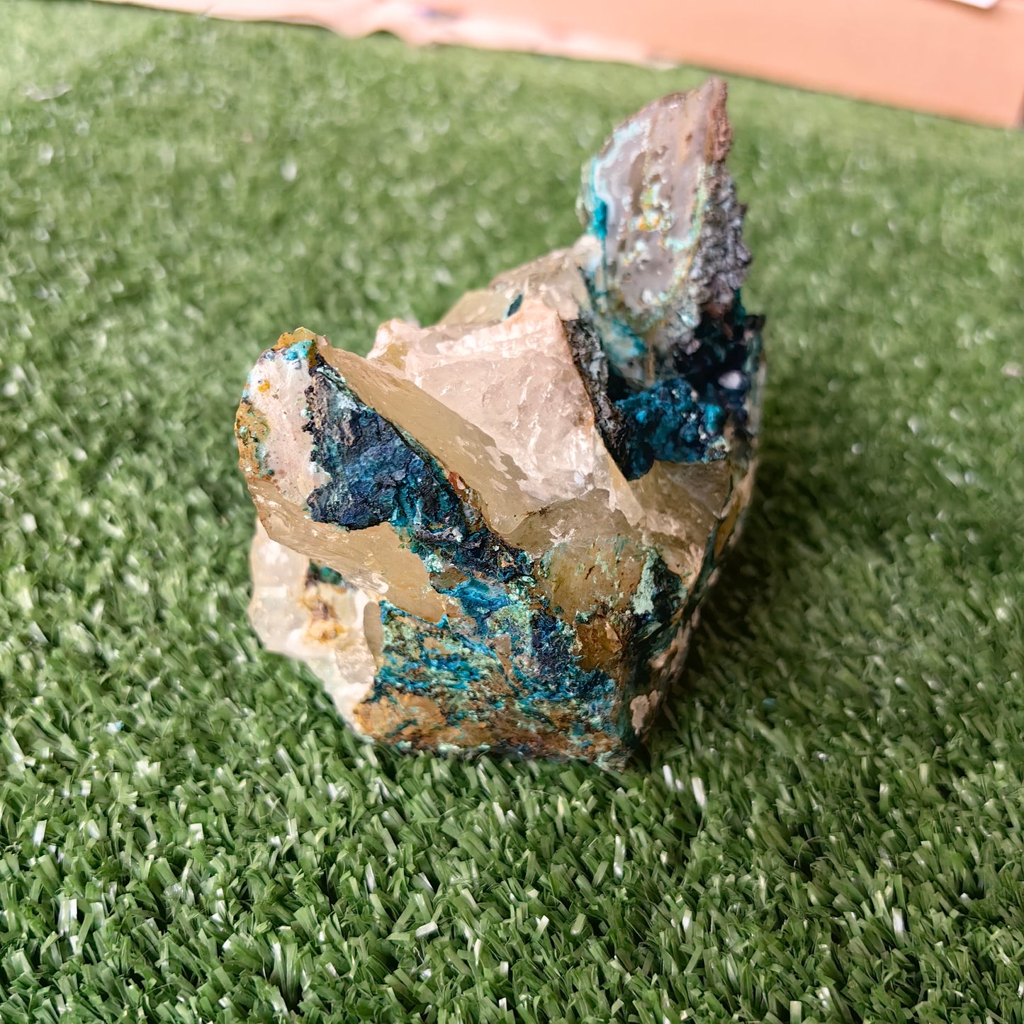 Chrysocolla on Quartz from mine tentadora