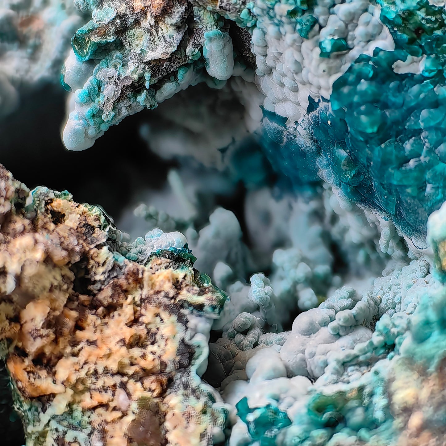 Chrysocolla on Quartz from mine tentadora