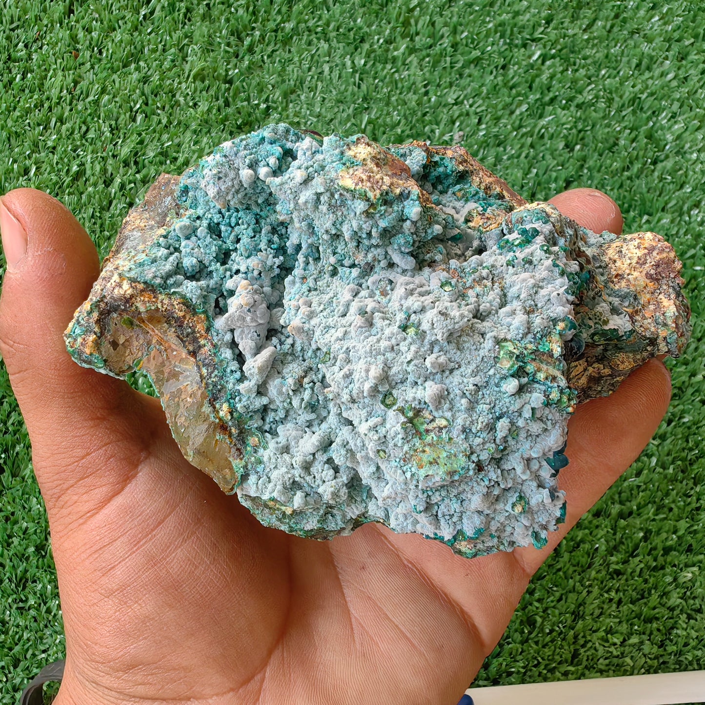 Chrysocolla on Quartz from mine tentadora
