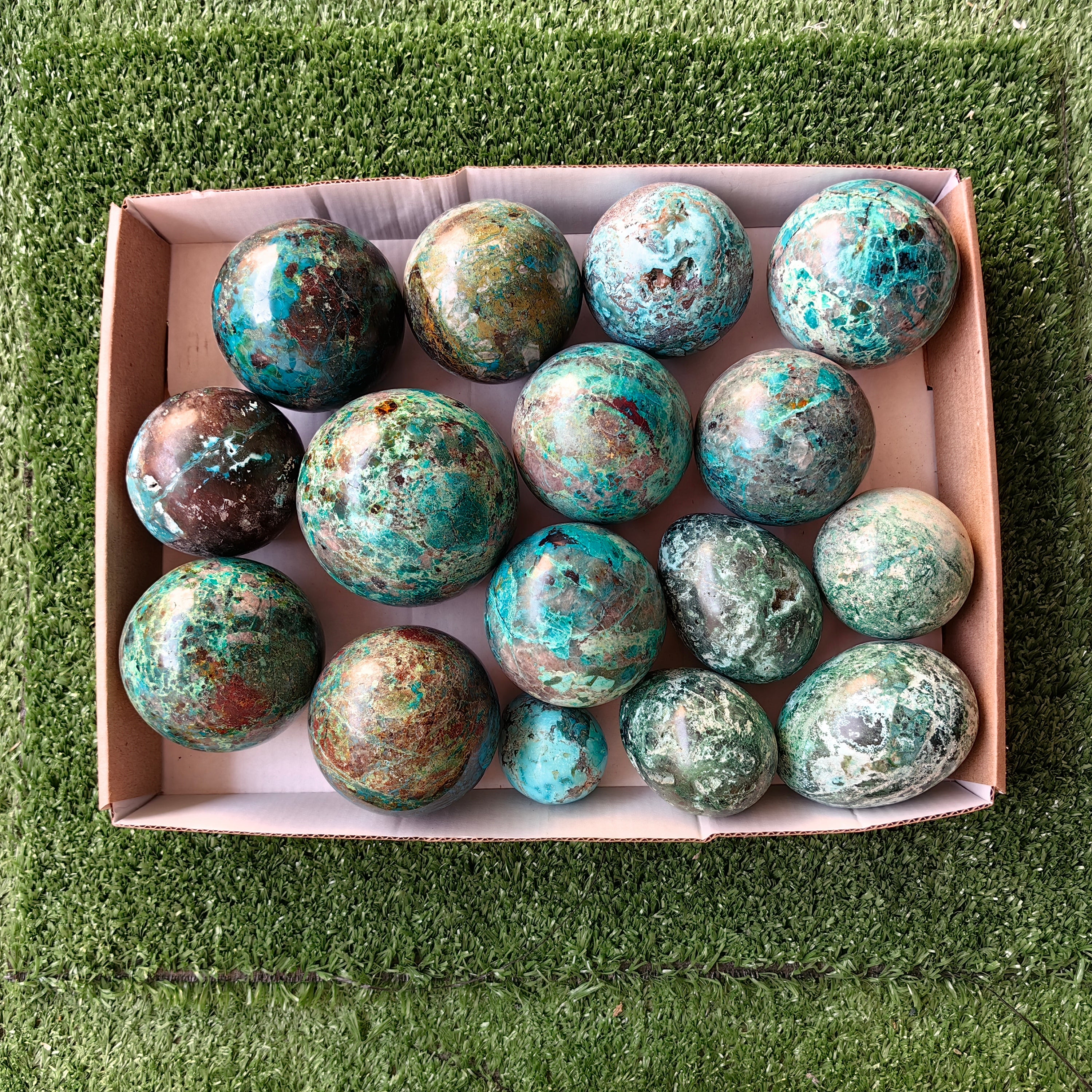 16 pc chrysocolla spheres & eggs