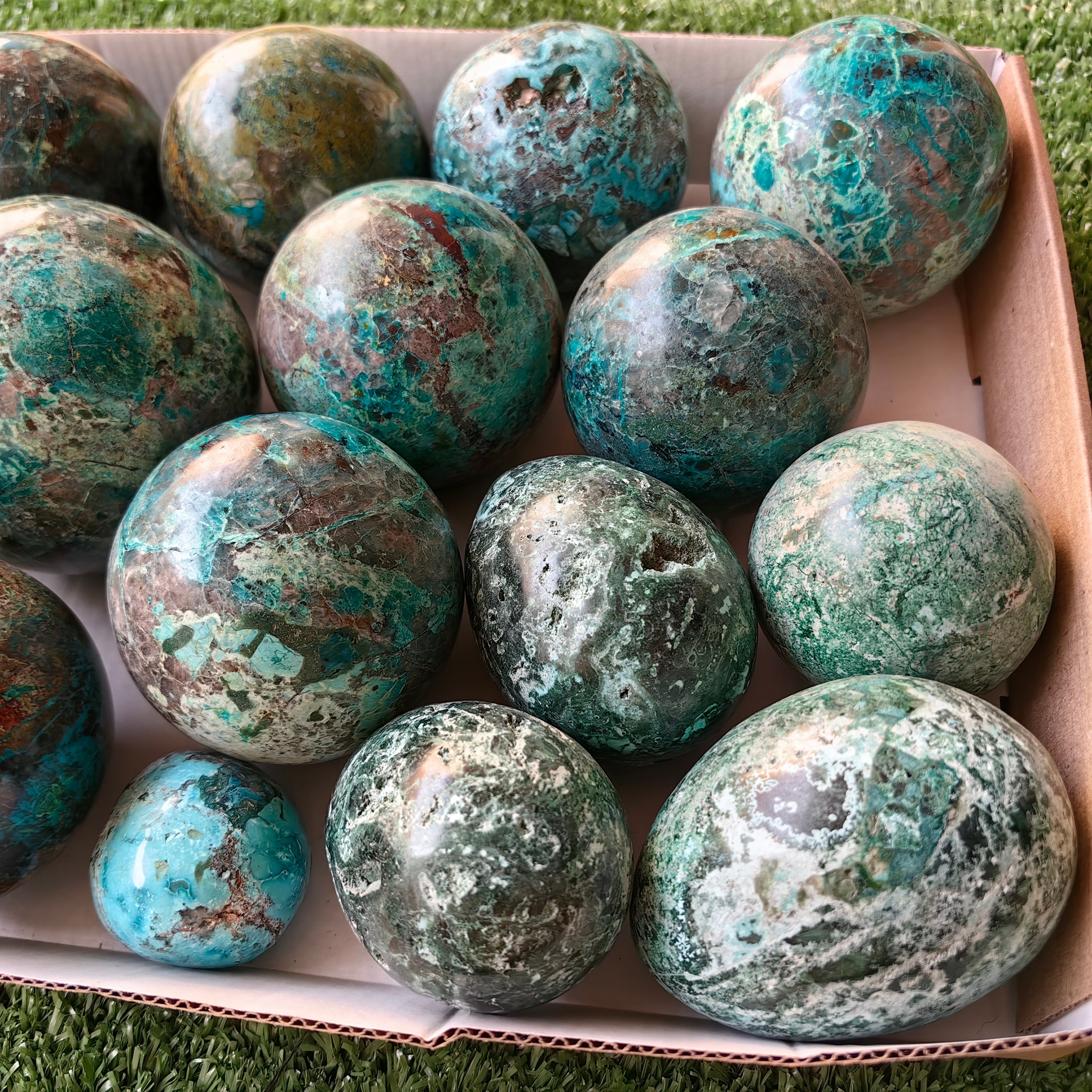 16 pc chrysocolla spheres & eggs