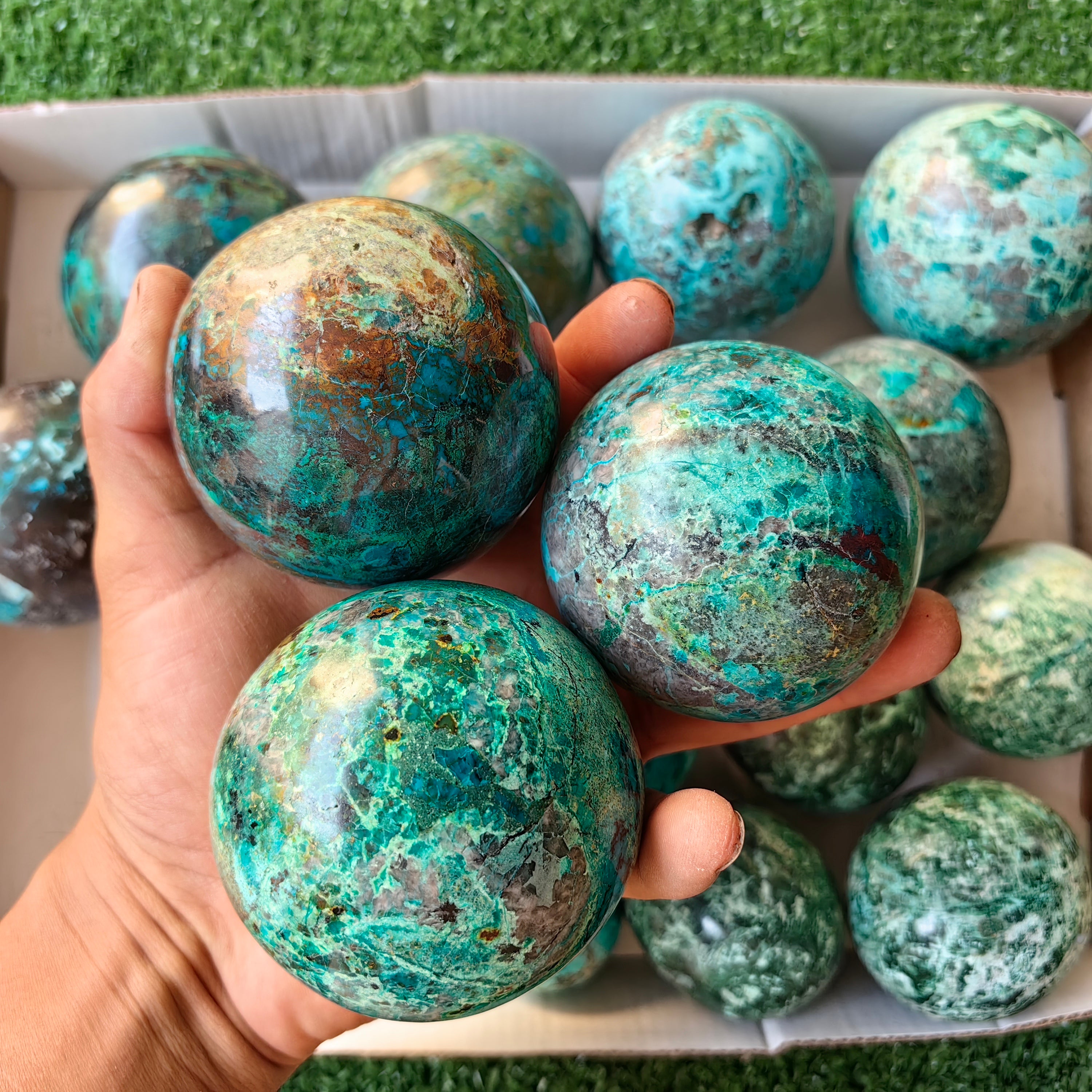 16 pc chrysocolla spheres & eggs