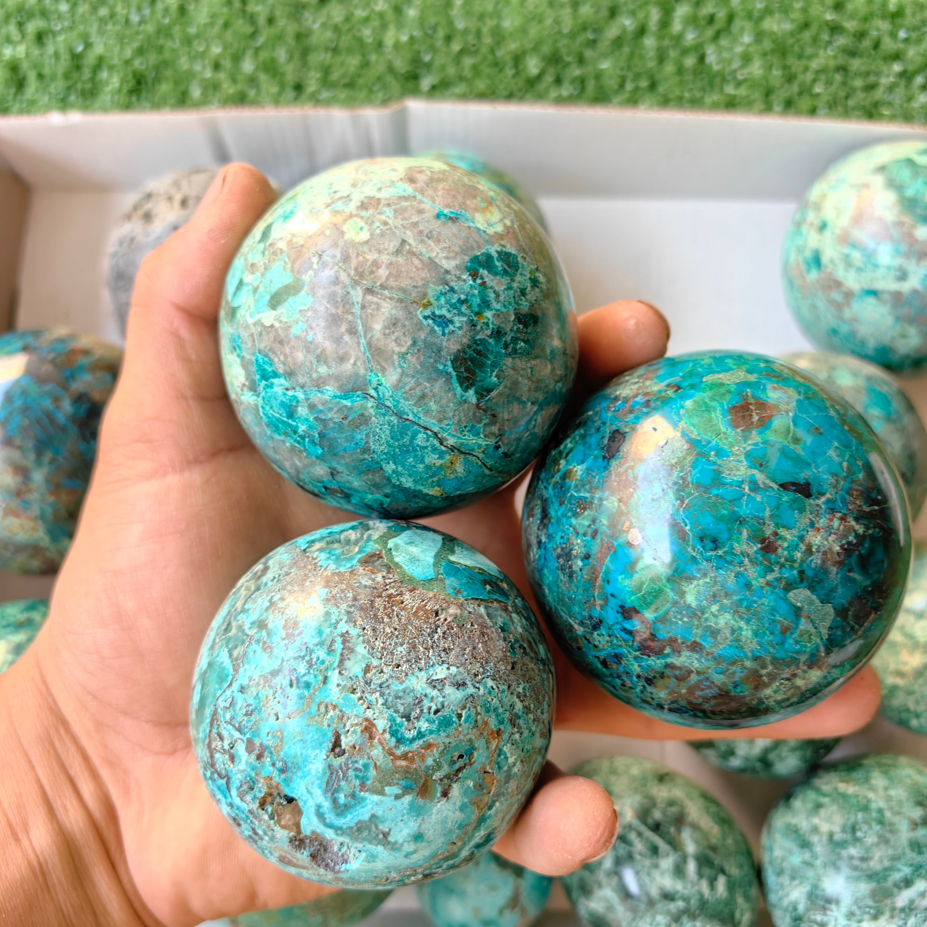 16 pc chrysocolla spheres & eggs