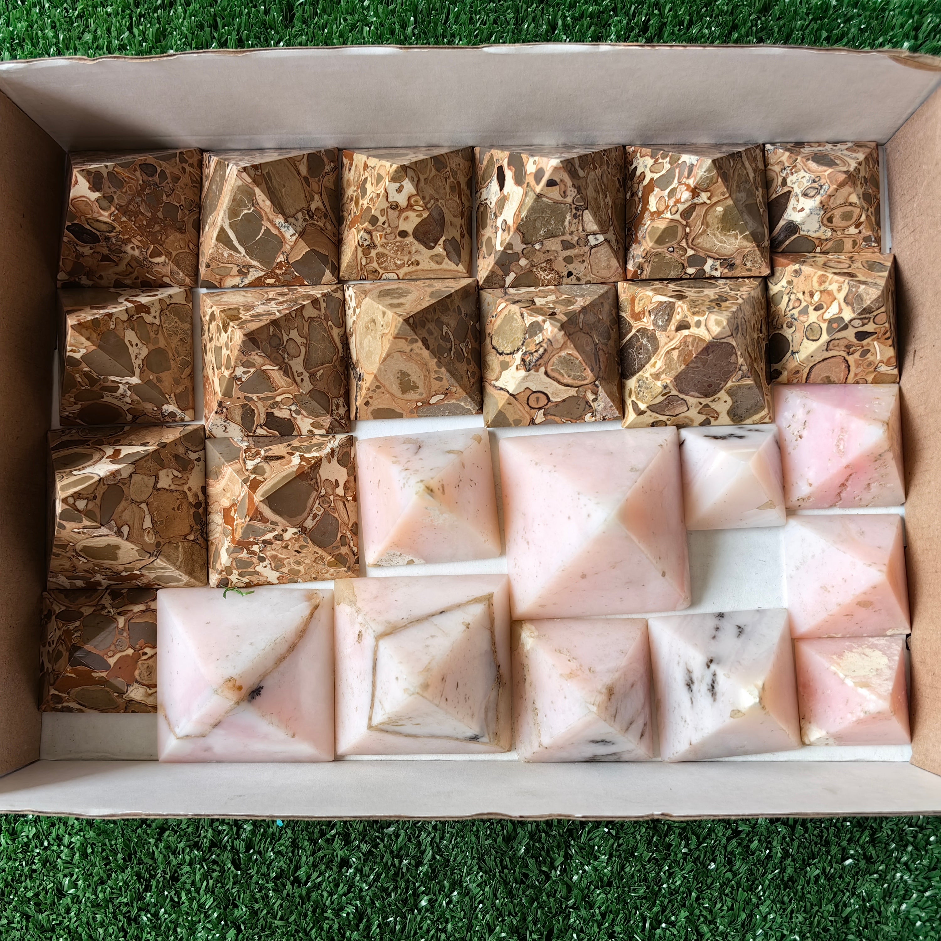 25 pc jasper & pink opal pyramids
