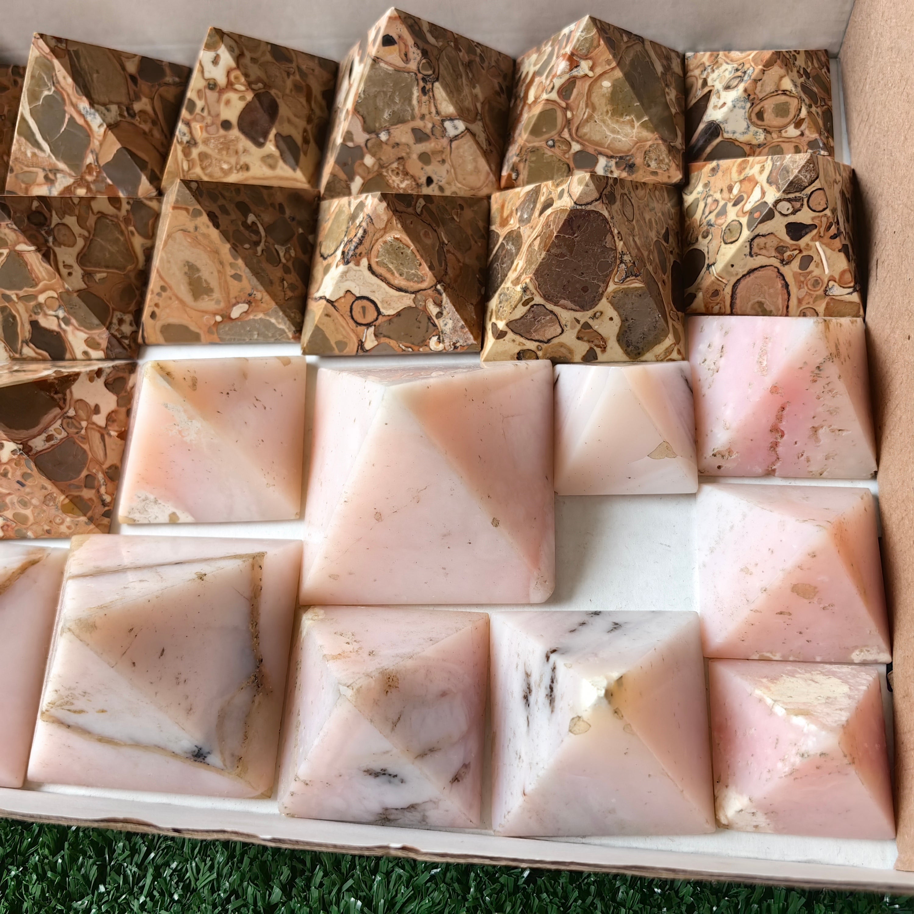 25 pc jasper & pink opal pyramids
