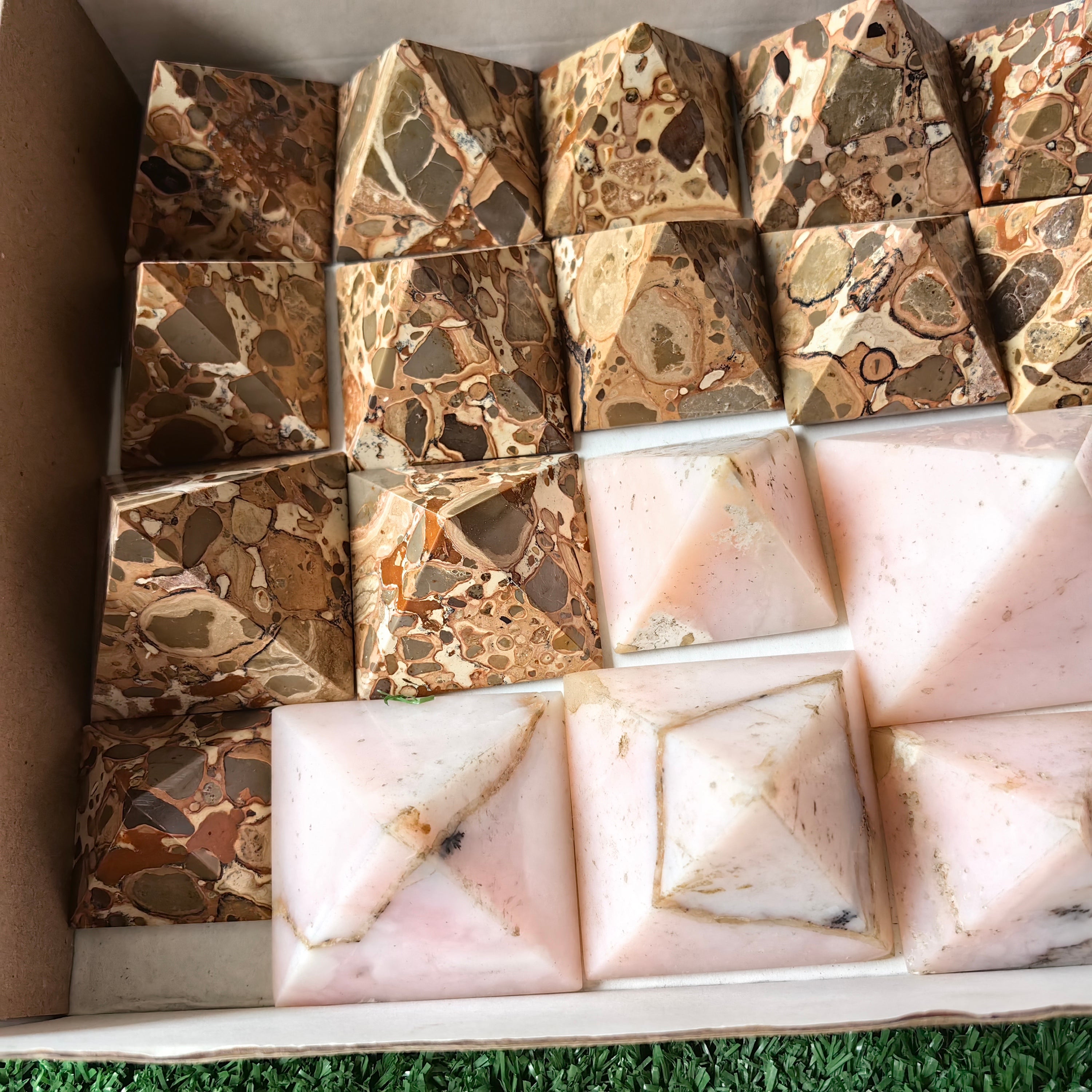 25 pc jasper & pink opal pyramids