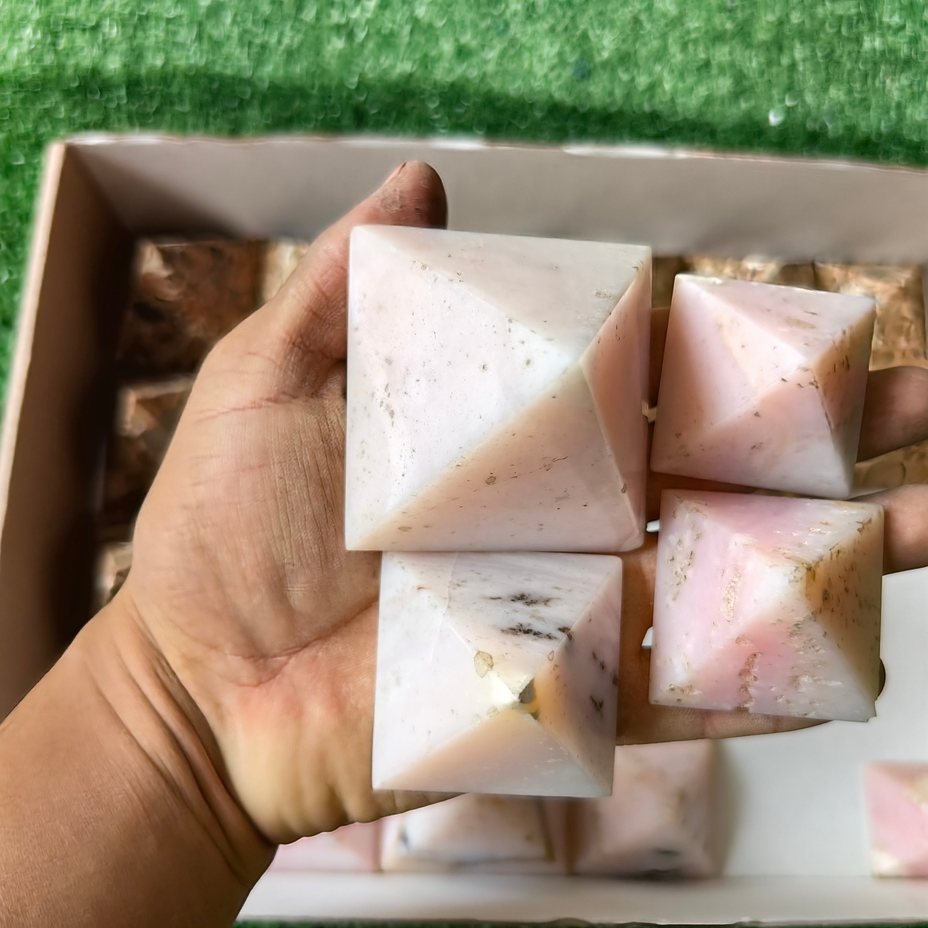 25 pc jasper & pink opal pyramids