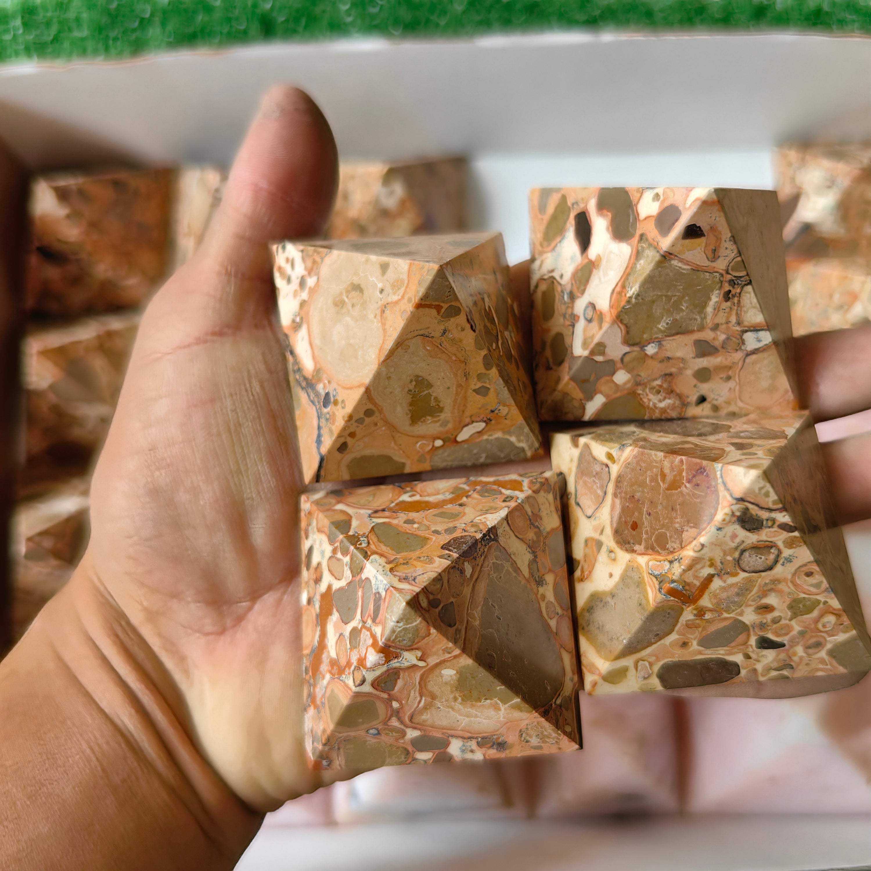 25 pc jasper & pink opal pyramids