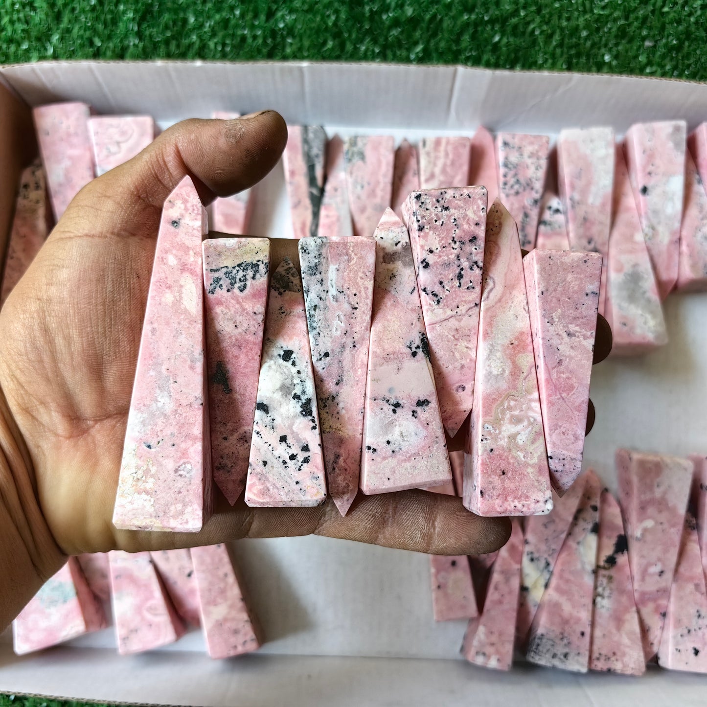 43 pc pink rhodonite towers