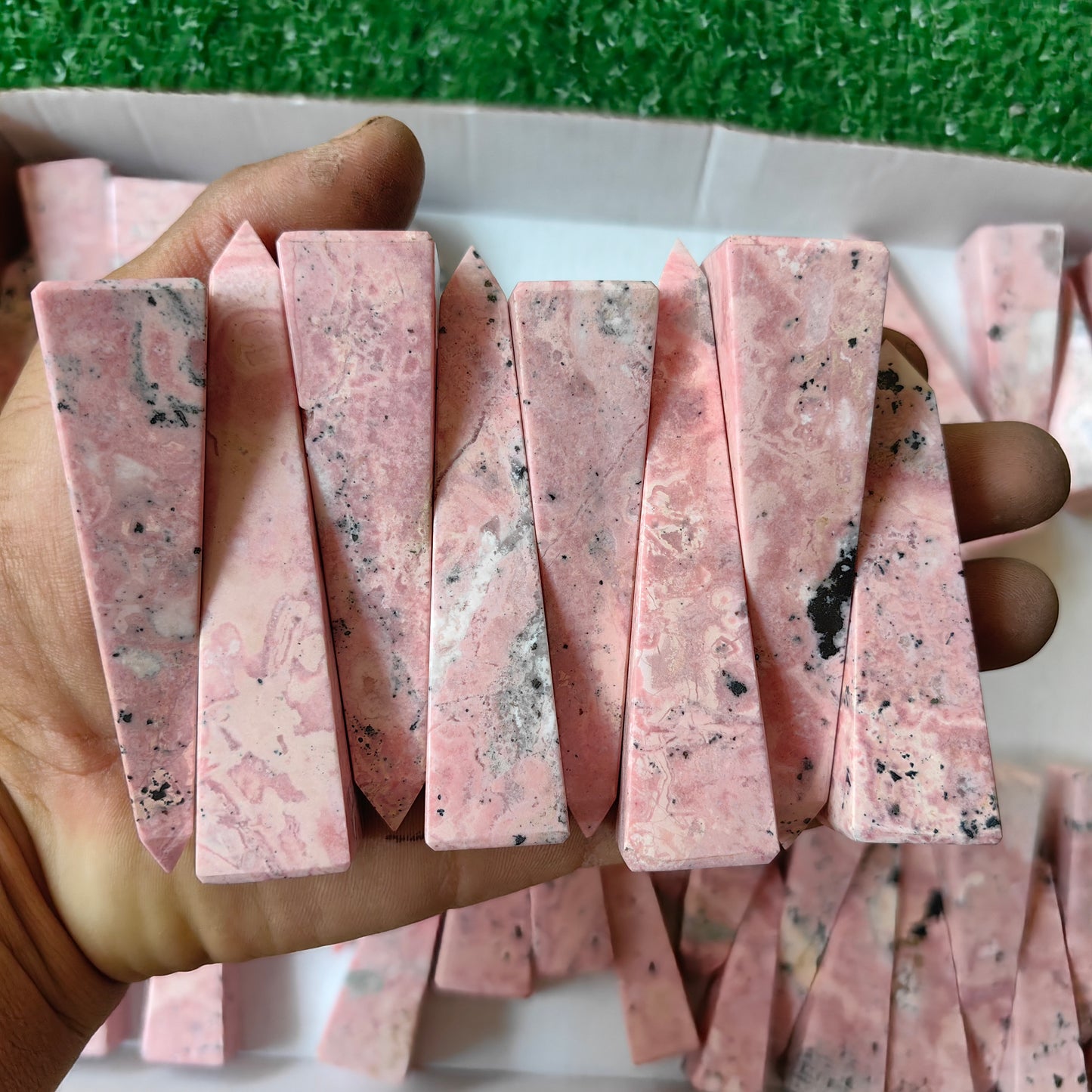 43 pc pink rhodonite towers