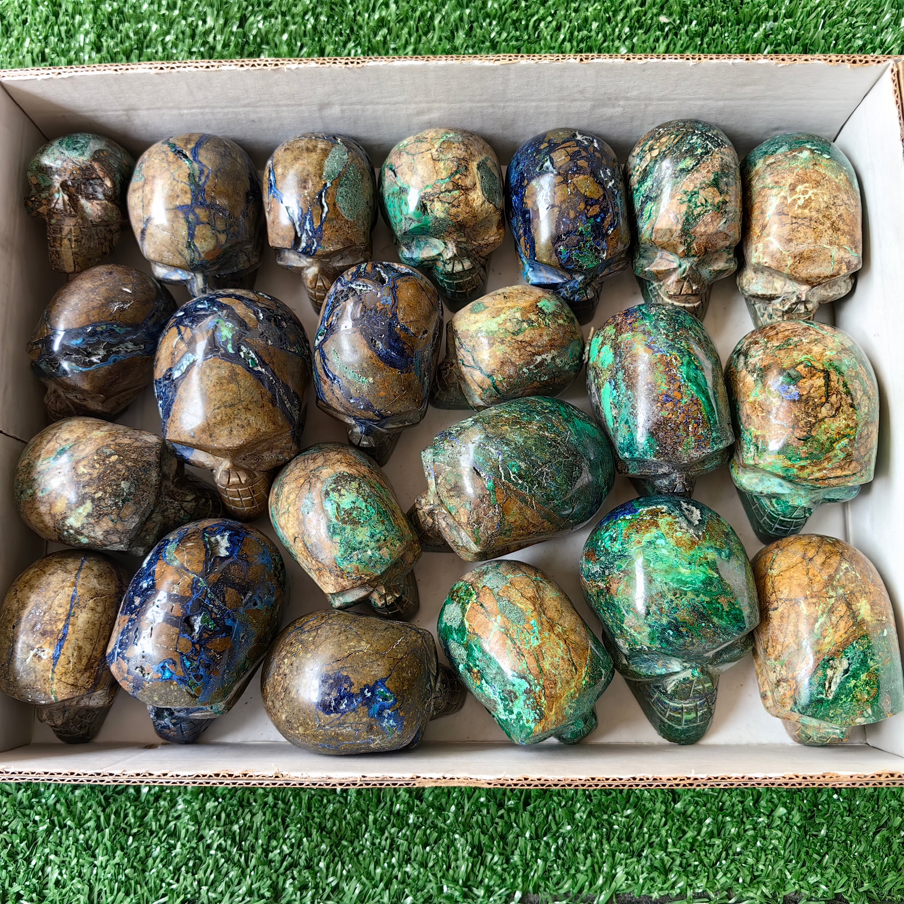 22 pc azurite with malachite skull
