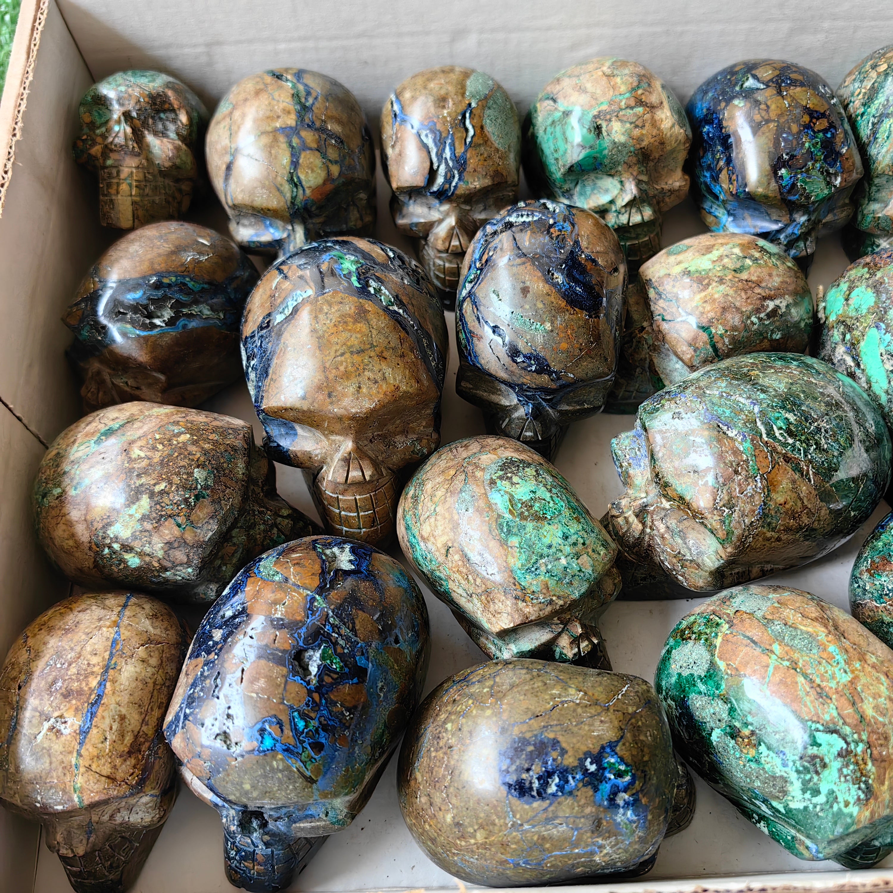 22 pc azurite with malachite skull