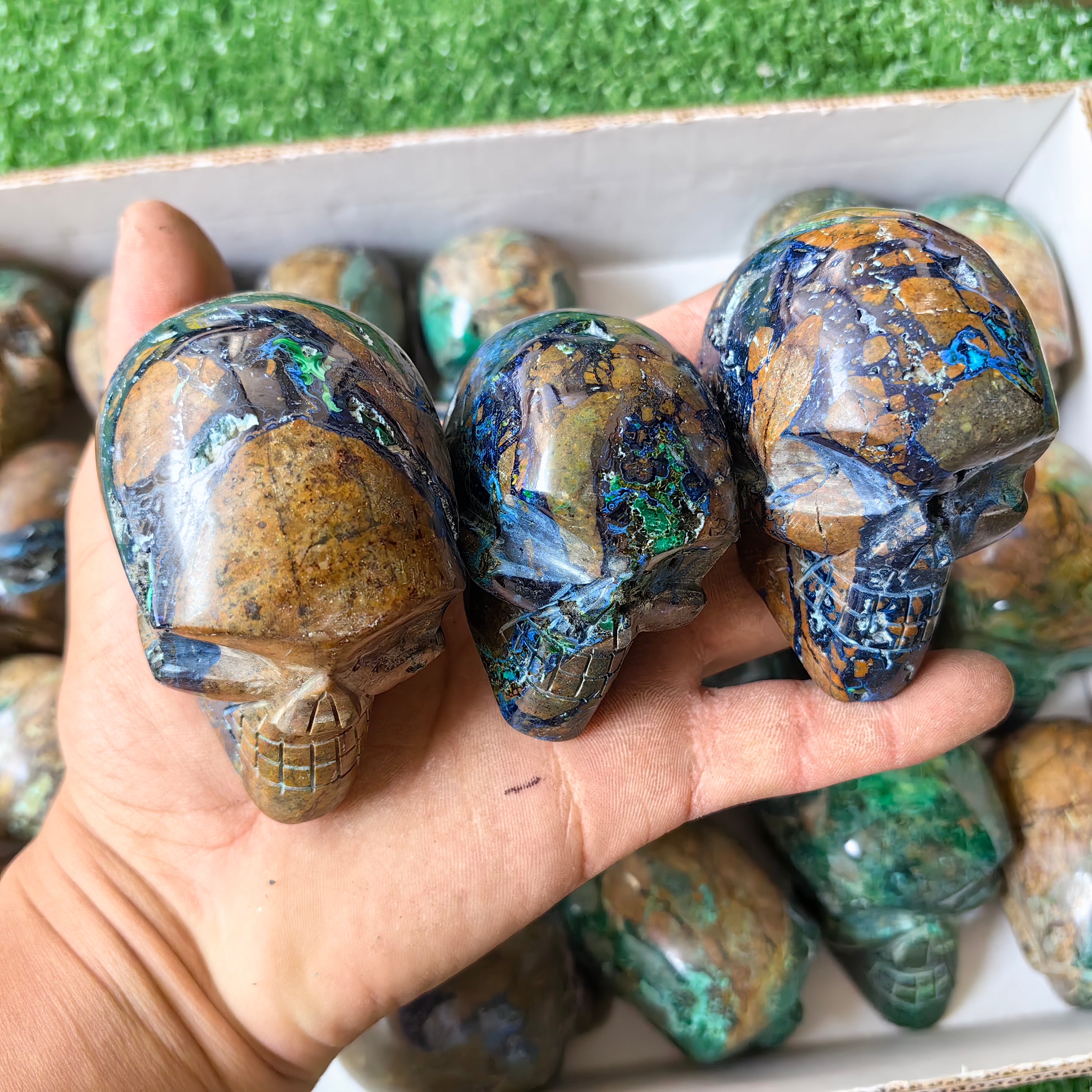 22 pc azurite with malachite skull