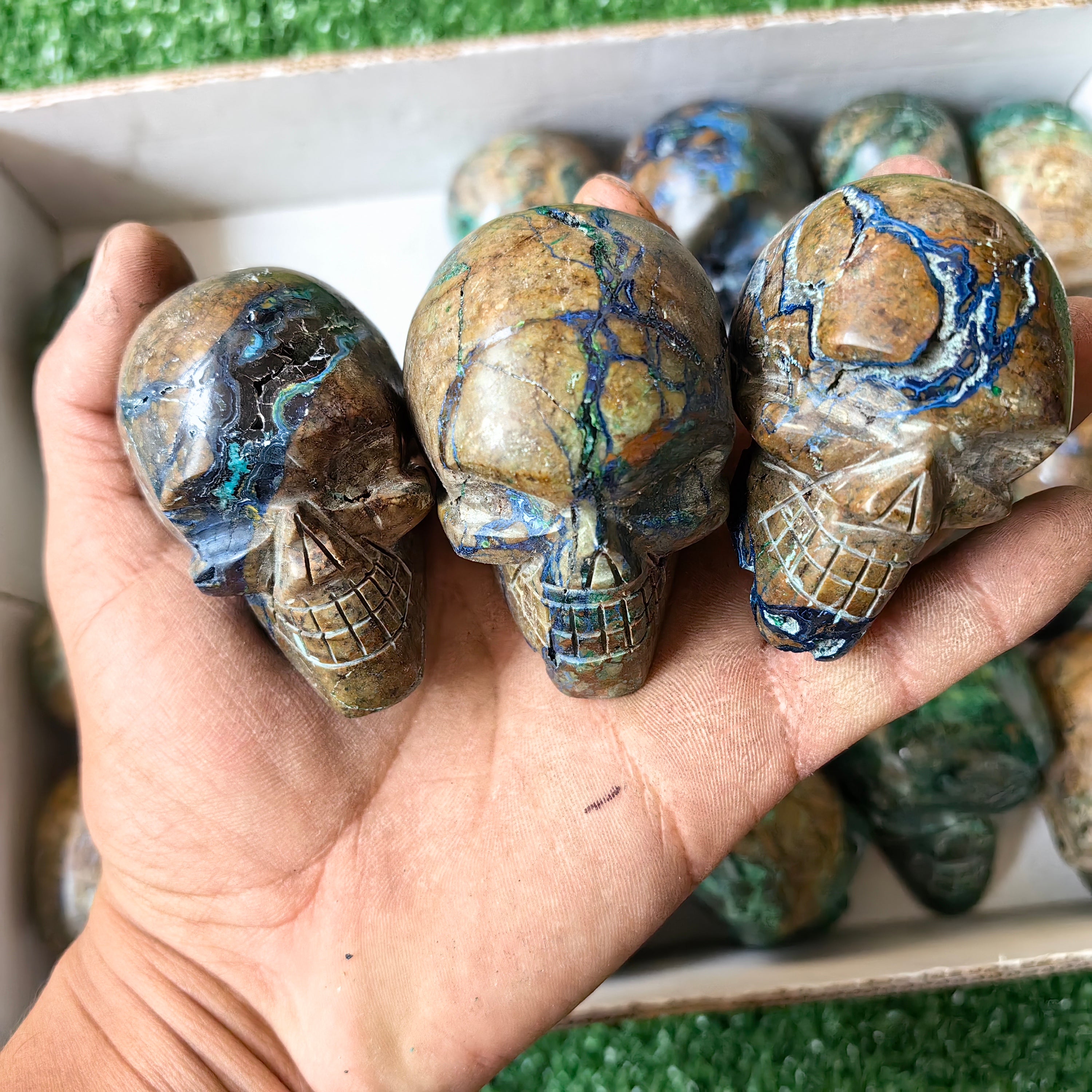 22 pc azurite with malachite skull
