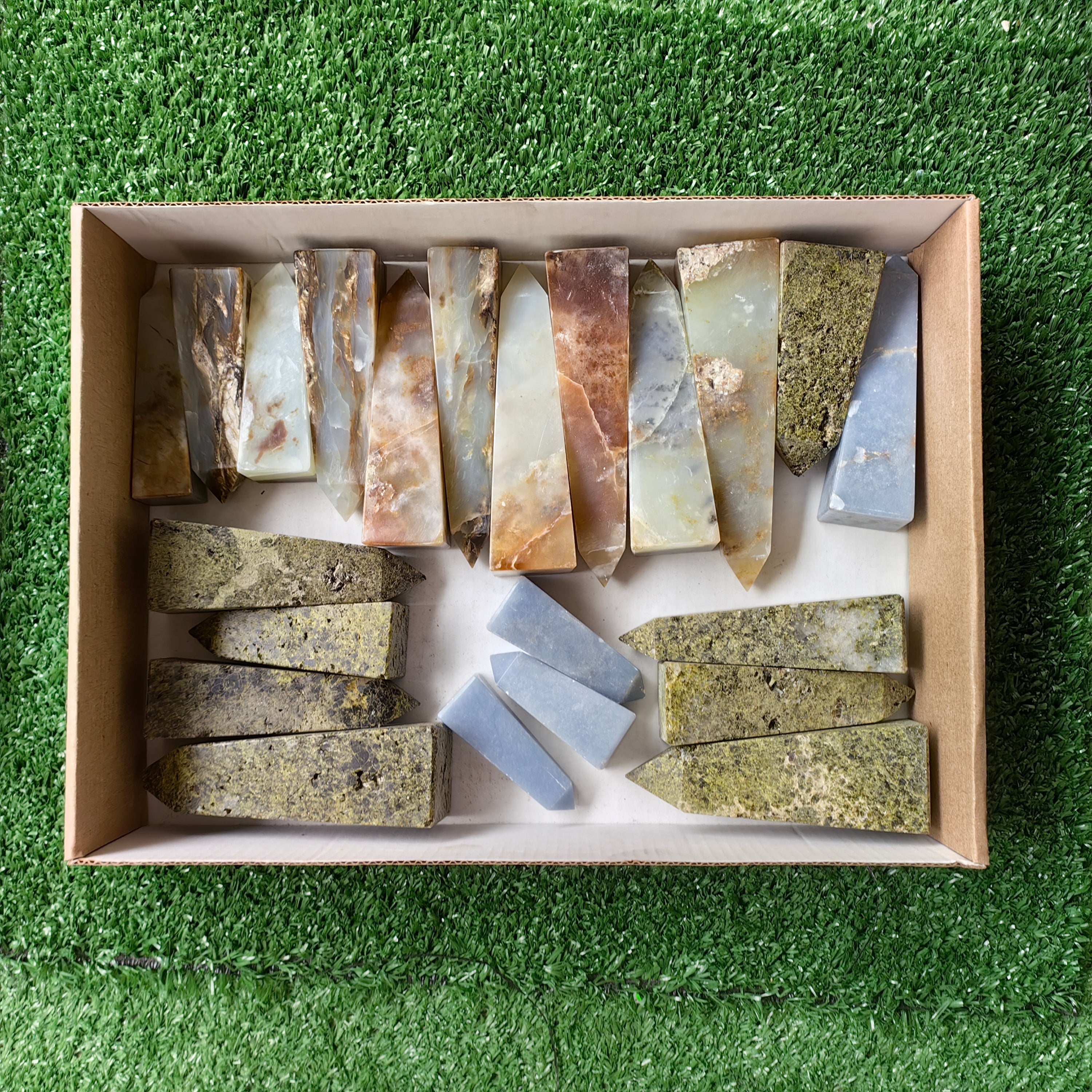 22 pc blue opal, angelite & epidote towers