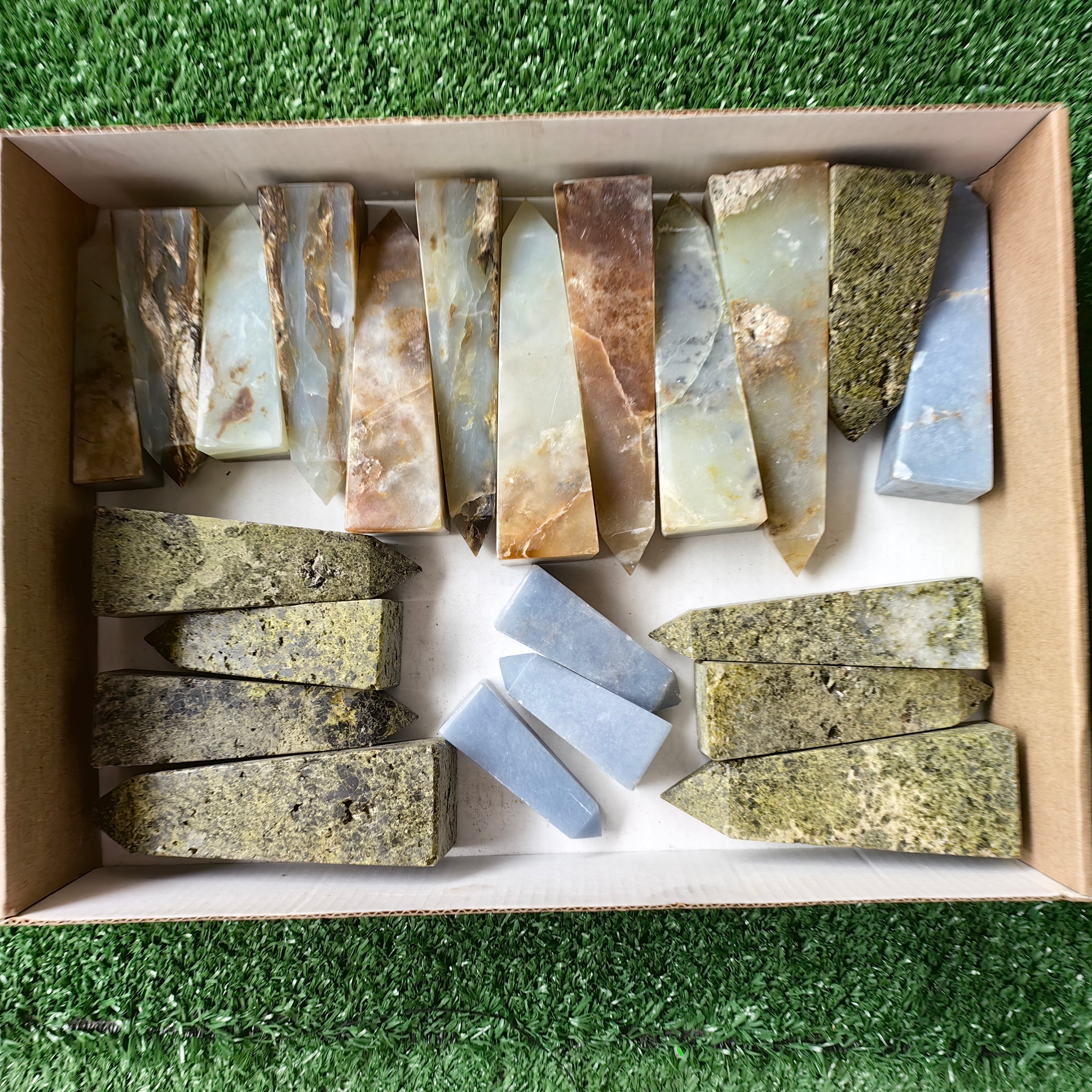 22 pc blue opal, angelite & epidote towers