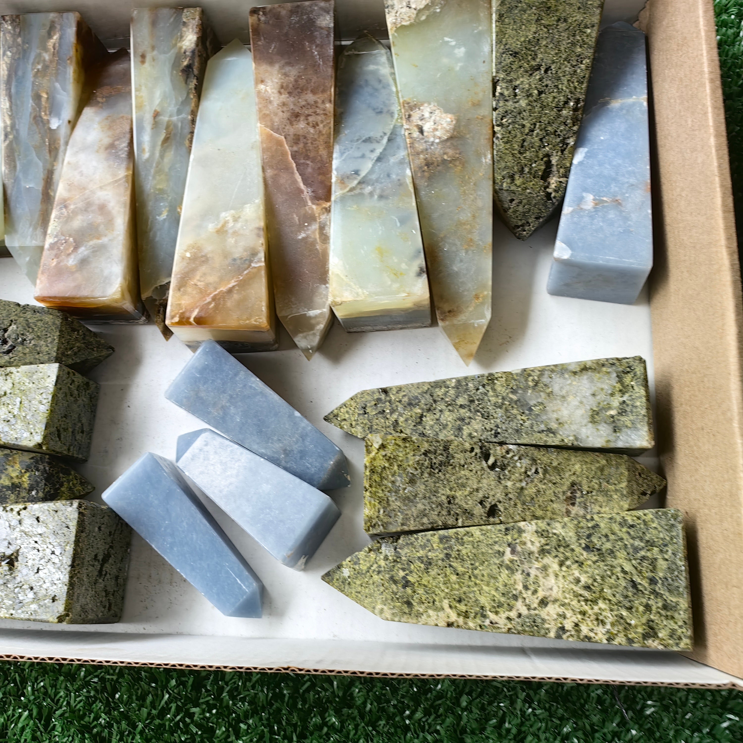 22 pc blue opal, angelite & epidote towers