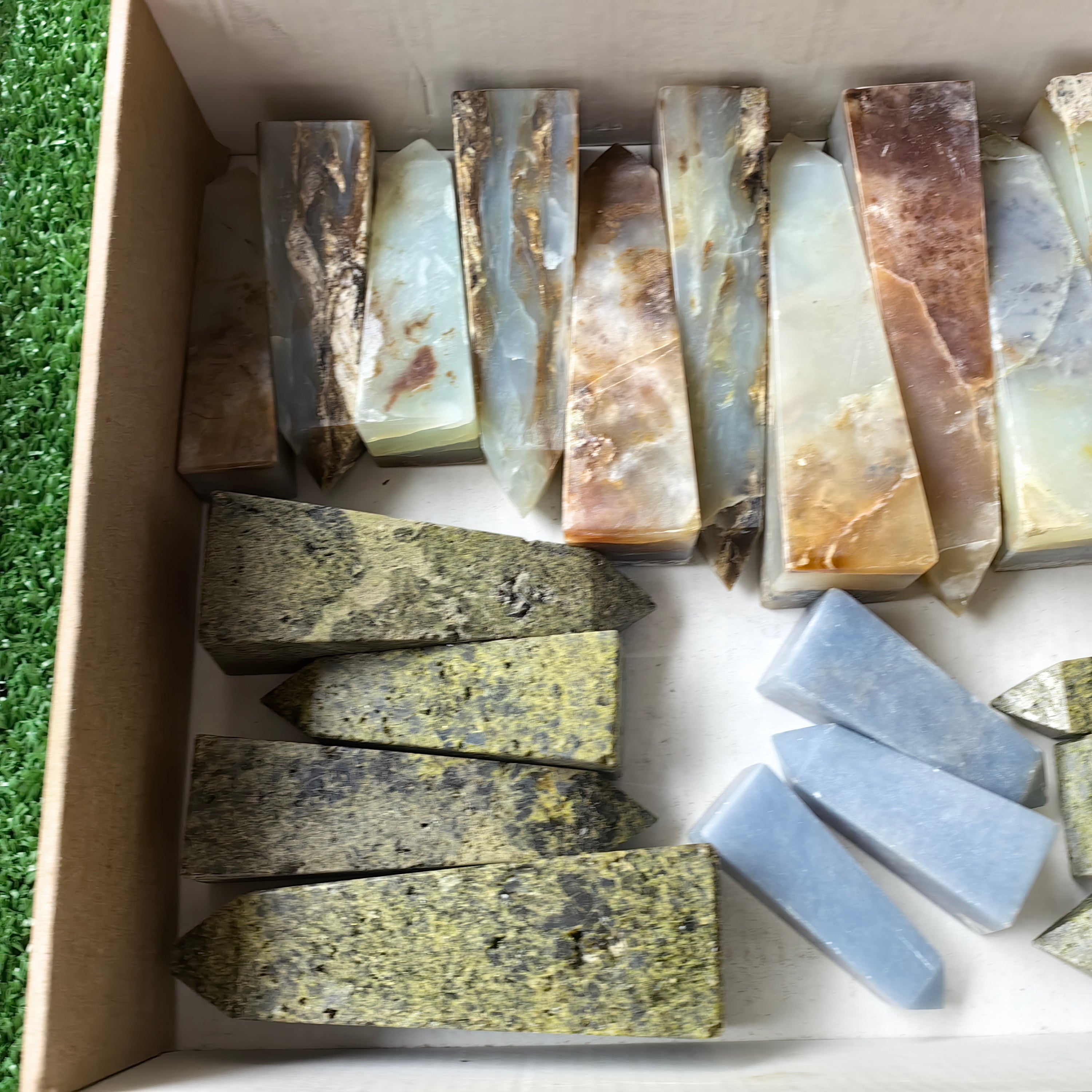 22 pc blue opal, angelite & epidote towers