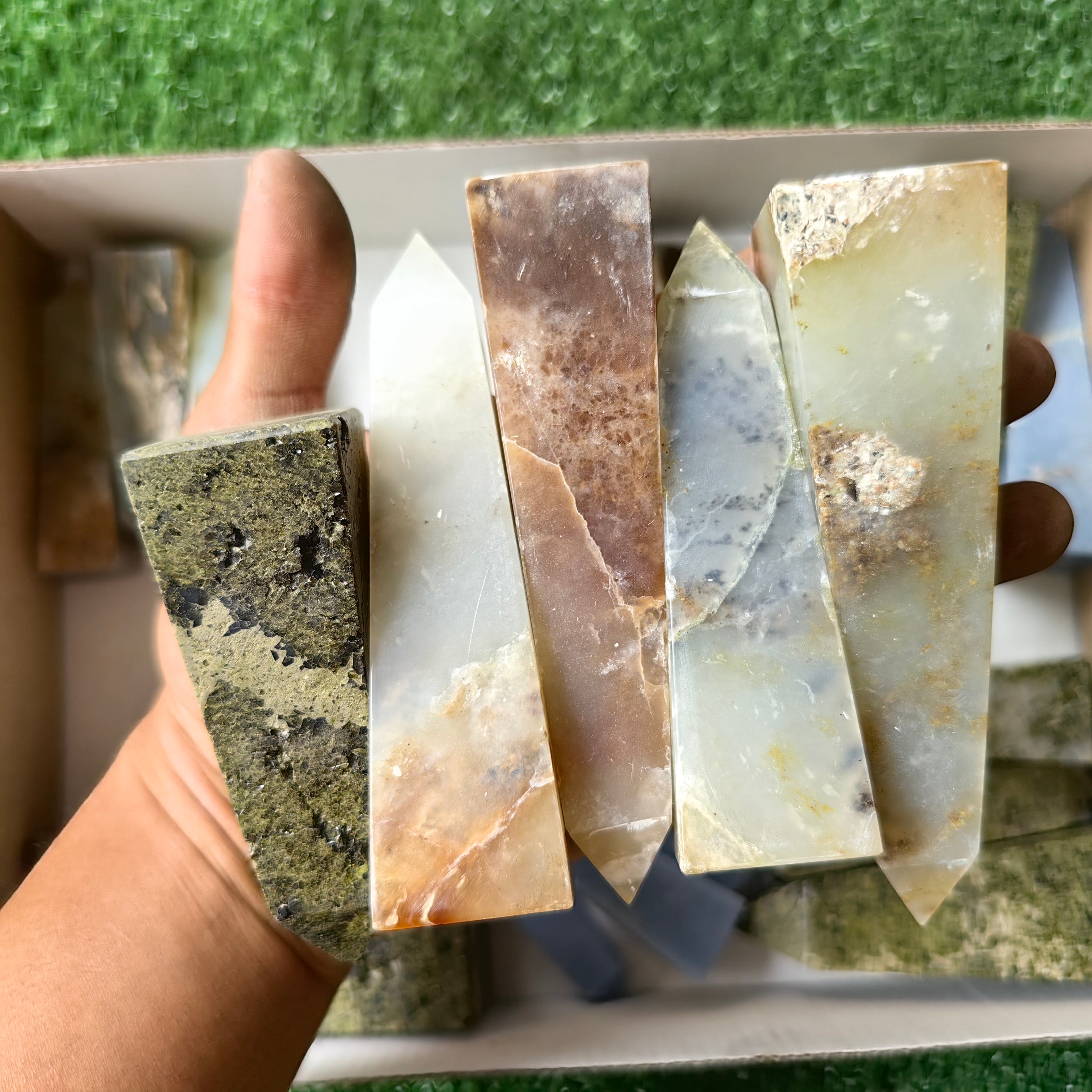 22 pc blue opal, angelite & epidote towers