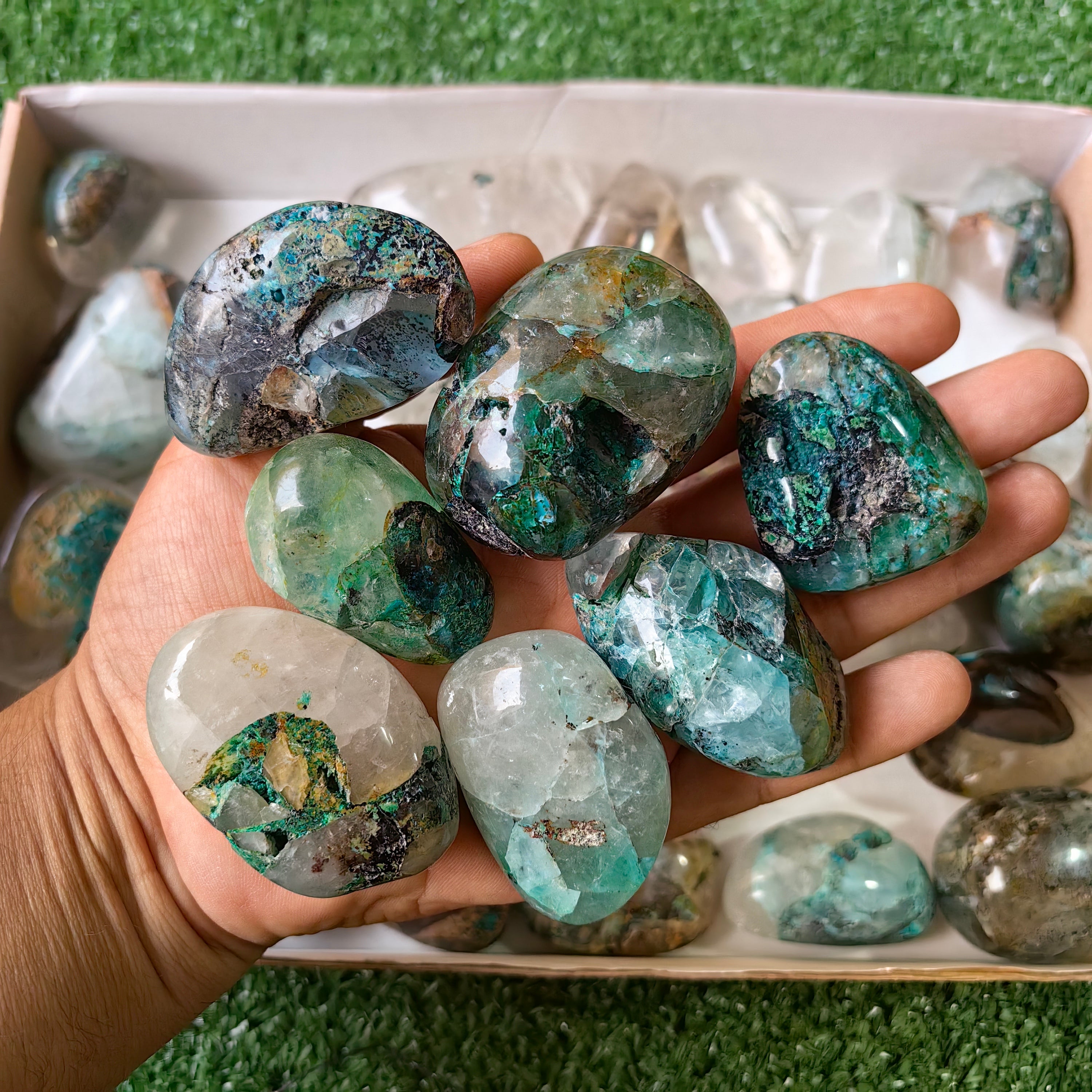 33 pc Chrysocolla on quartz Free Form
