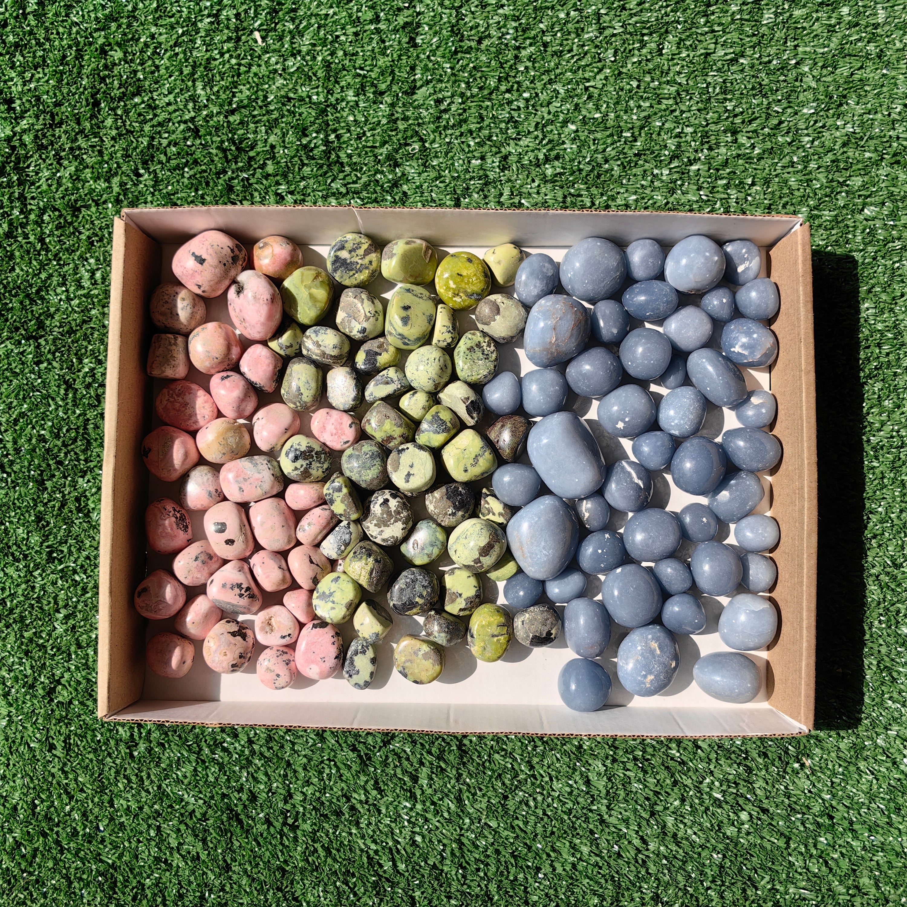 2 kg tumbled rhodonite, angelite & serpentine