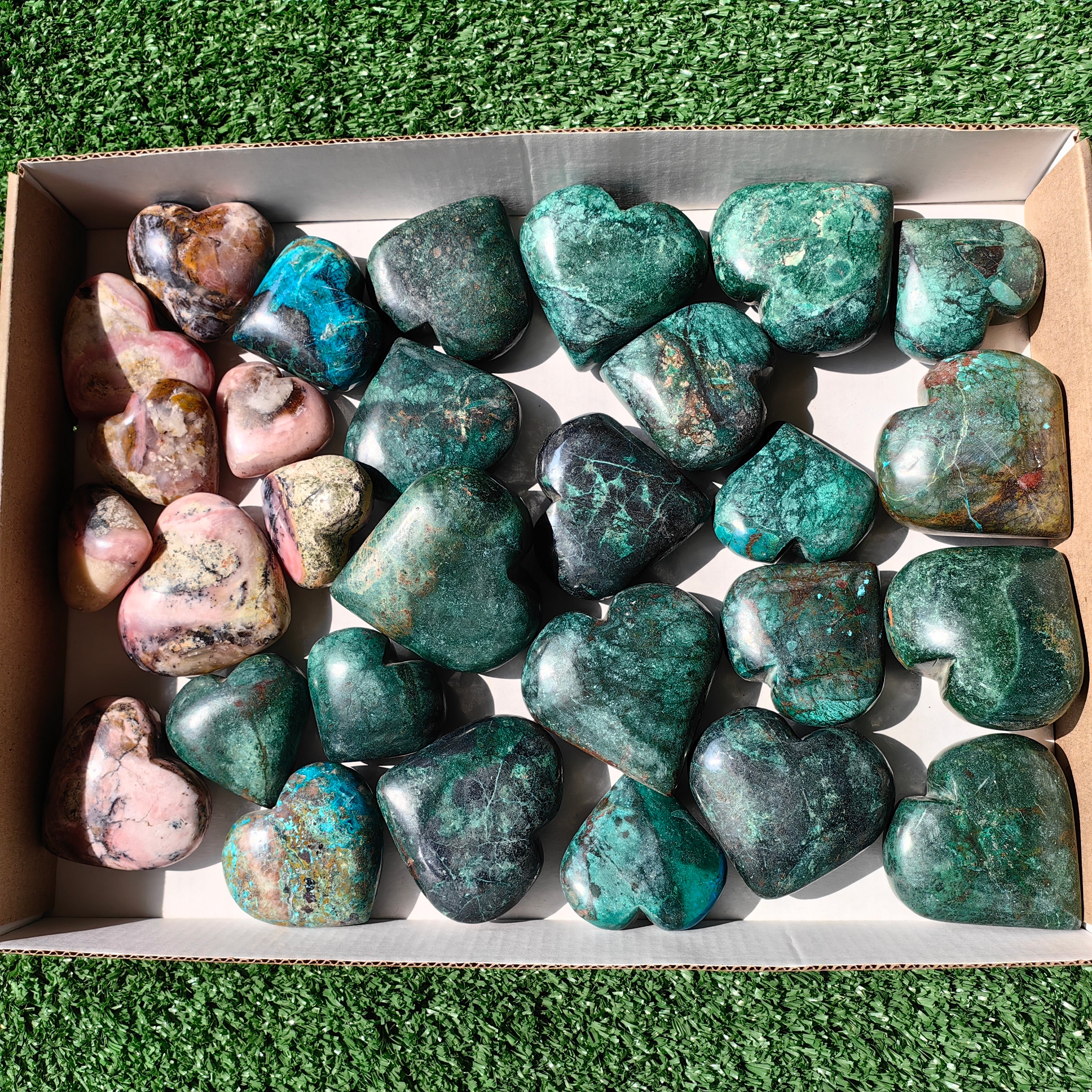 29 pc hearts chrysocolla & pink opal