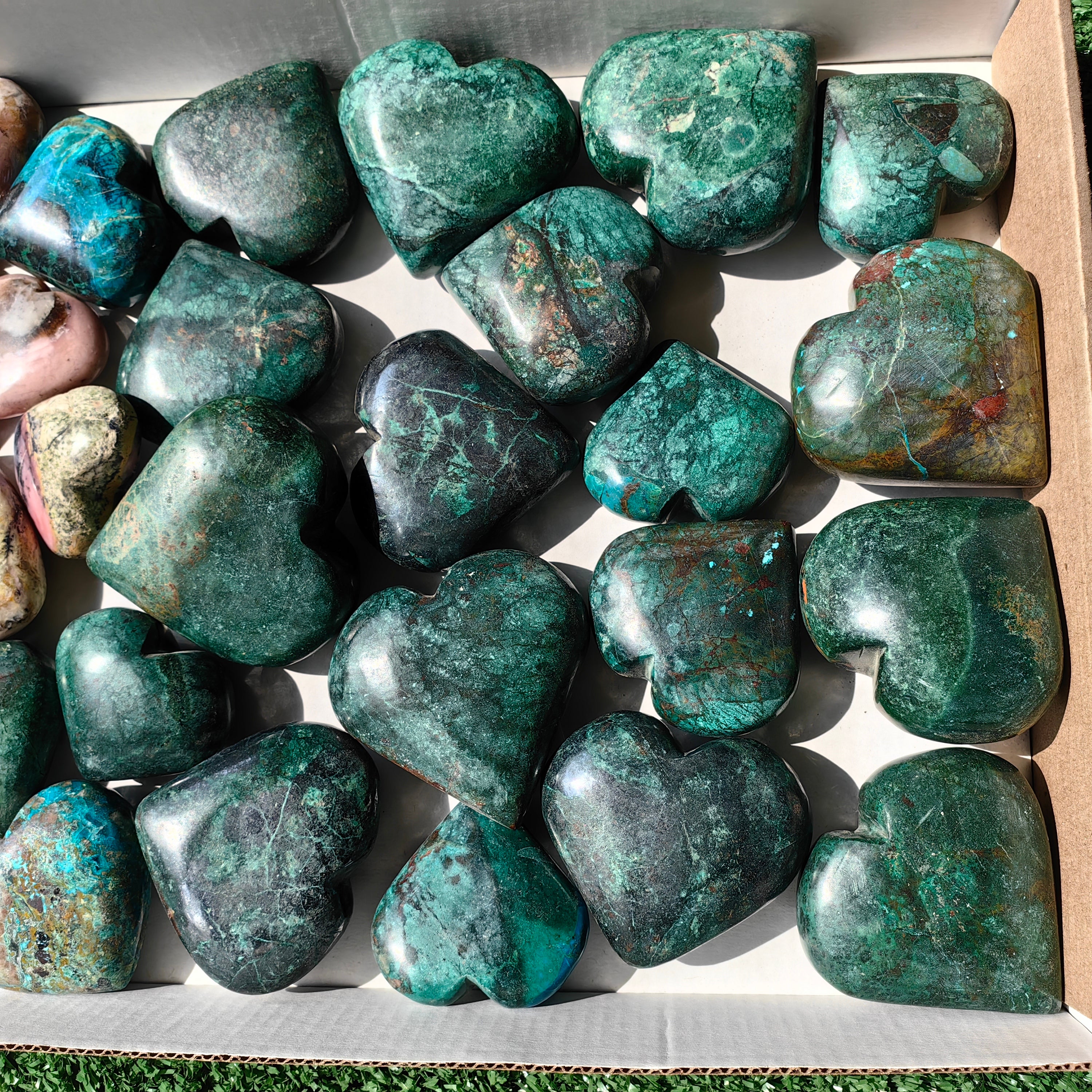 29 pc hearts chrysocolla & pink opal