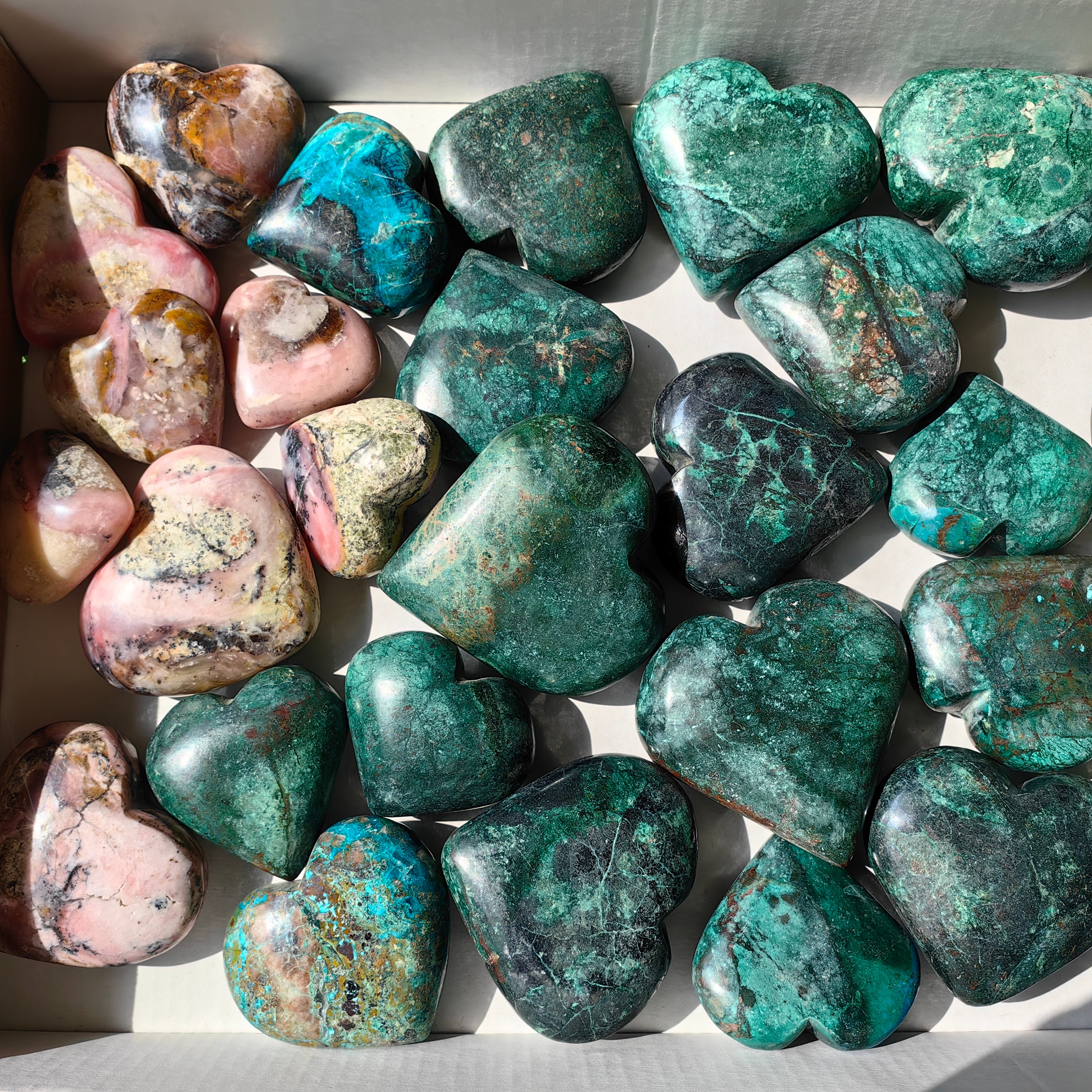 29 pc hearts chrysocolla & pink opal