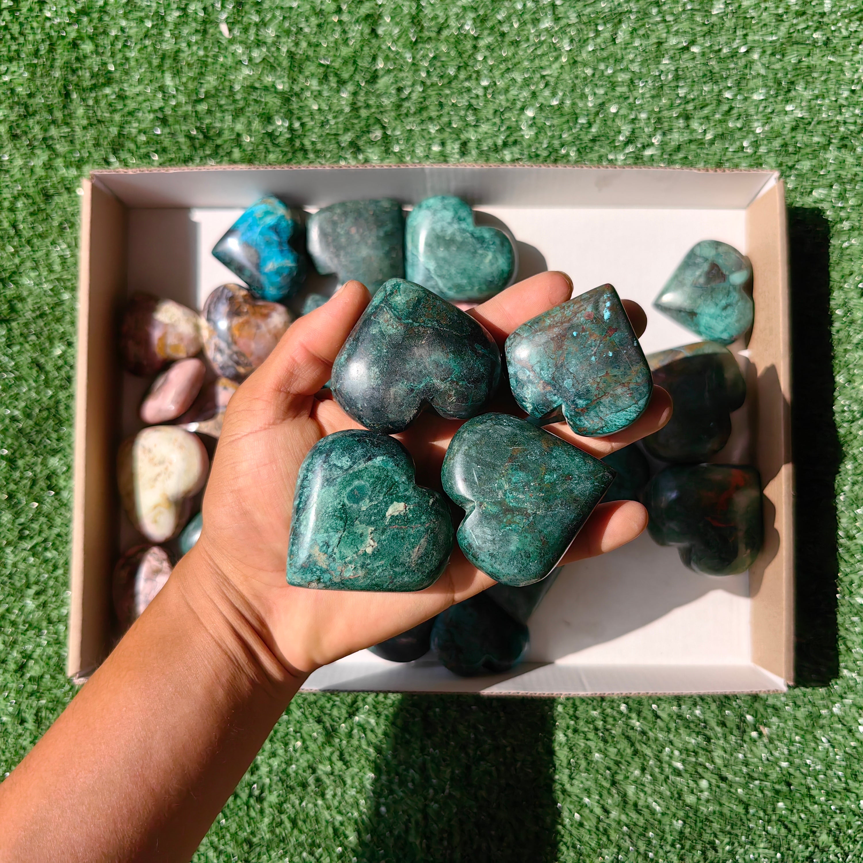 29 pc hearts chrysocolla & pink opal