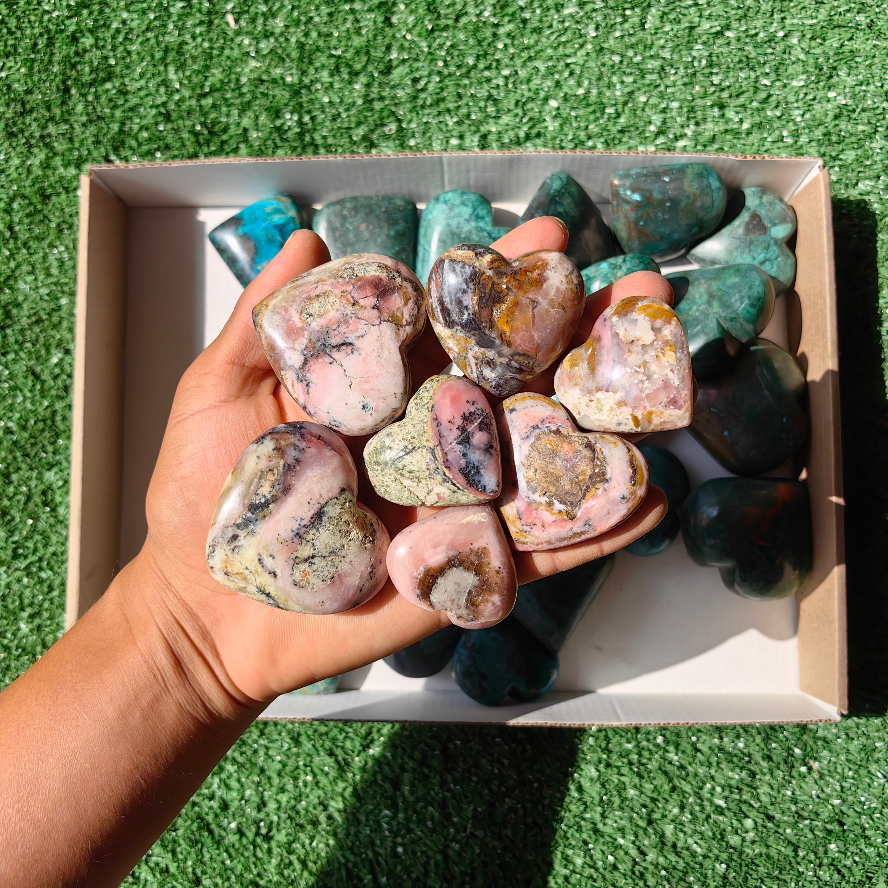 29 pc hearts chrysocolla & pink opal