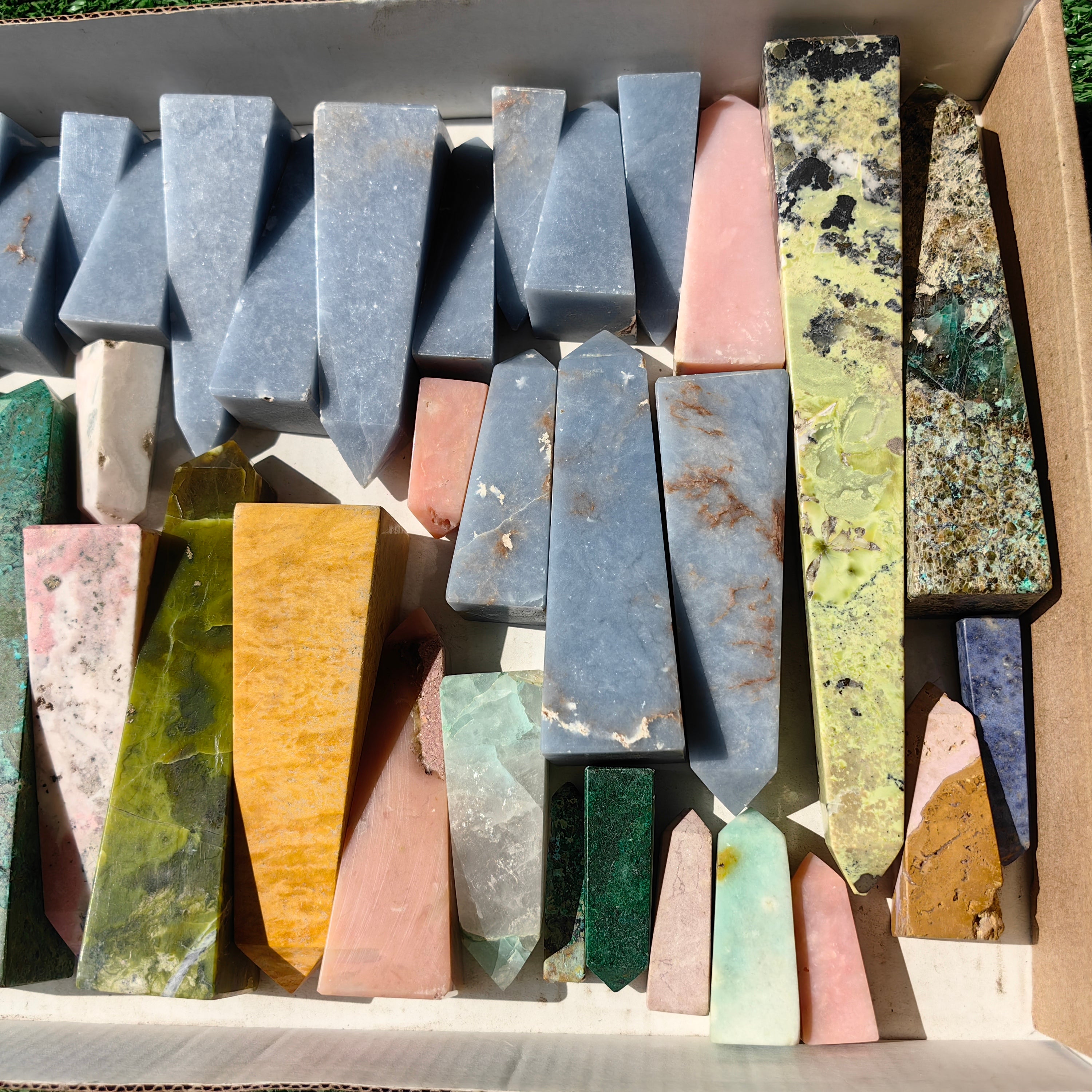 40 pc towers angelite, chrysocolla, pink opal & serpentine