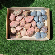 24 pc hearts & flames angelite, pink opal & rhodonite