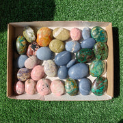 31 pc palms angelite, chrysocolla, epidote, rhodonite & pink opal