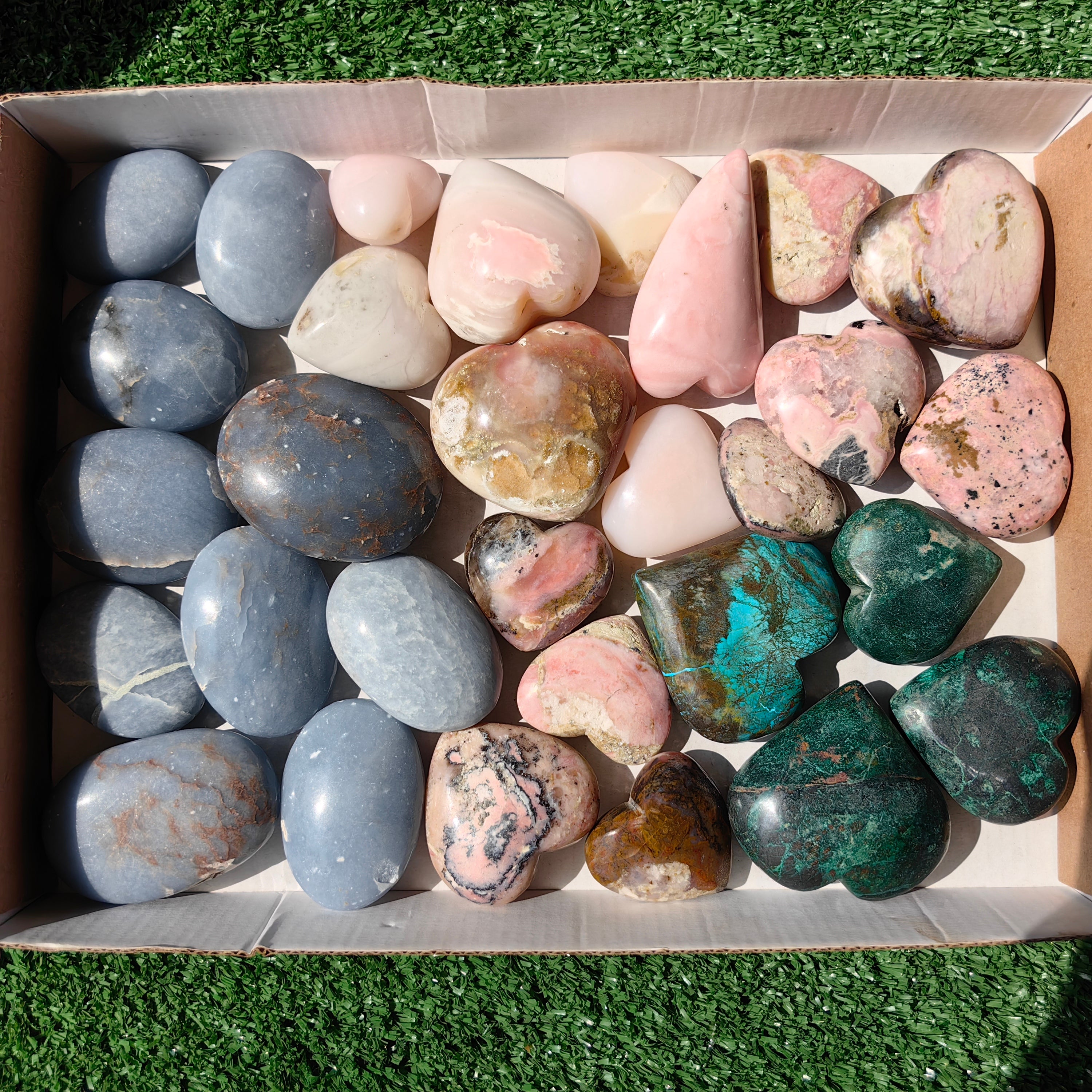 25 pc palm & hearts chrysocolla angelite rhodonite and pink opal