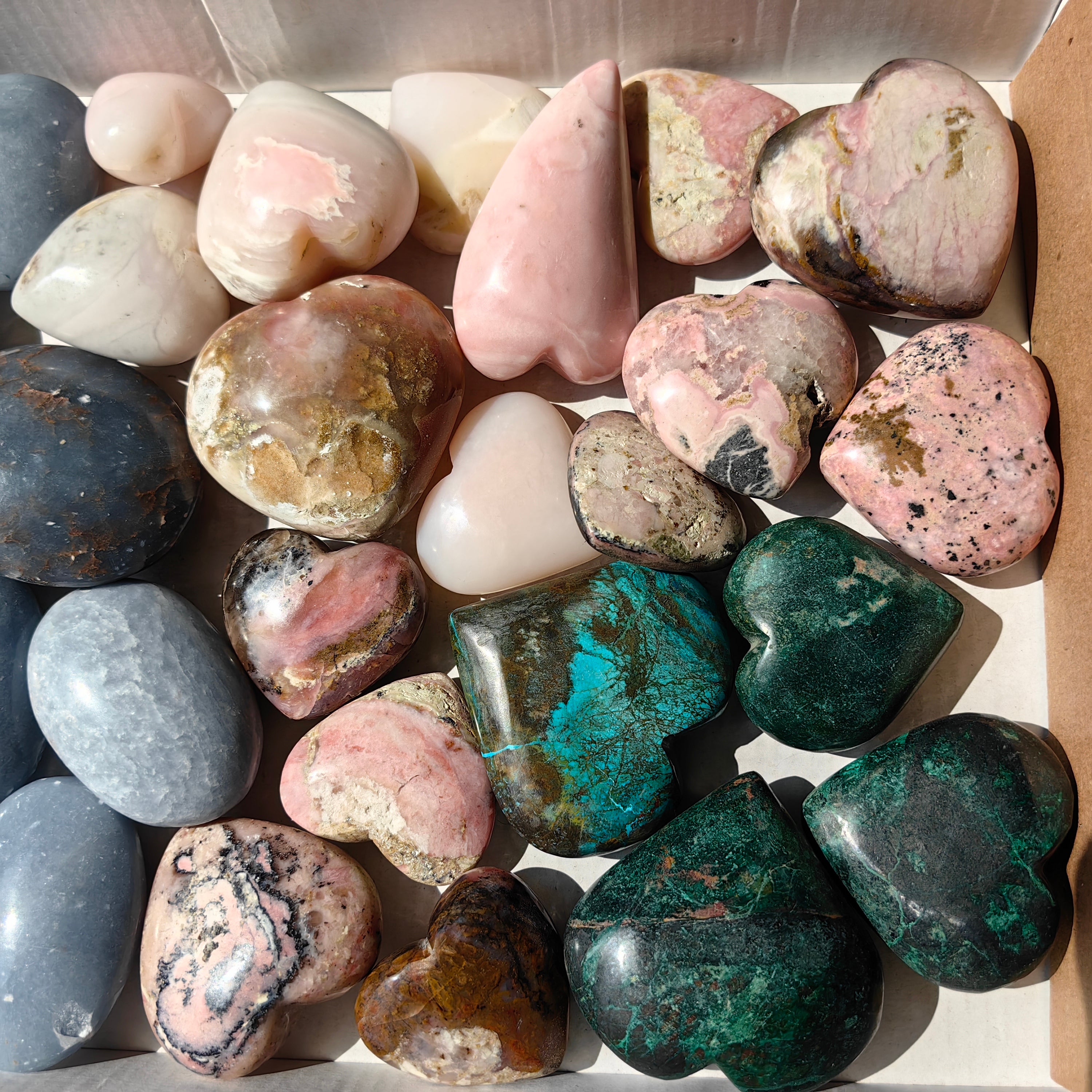 25 pc palm & hearts chrysocolla angelite rhodonite and pink opal