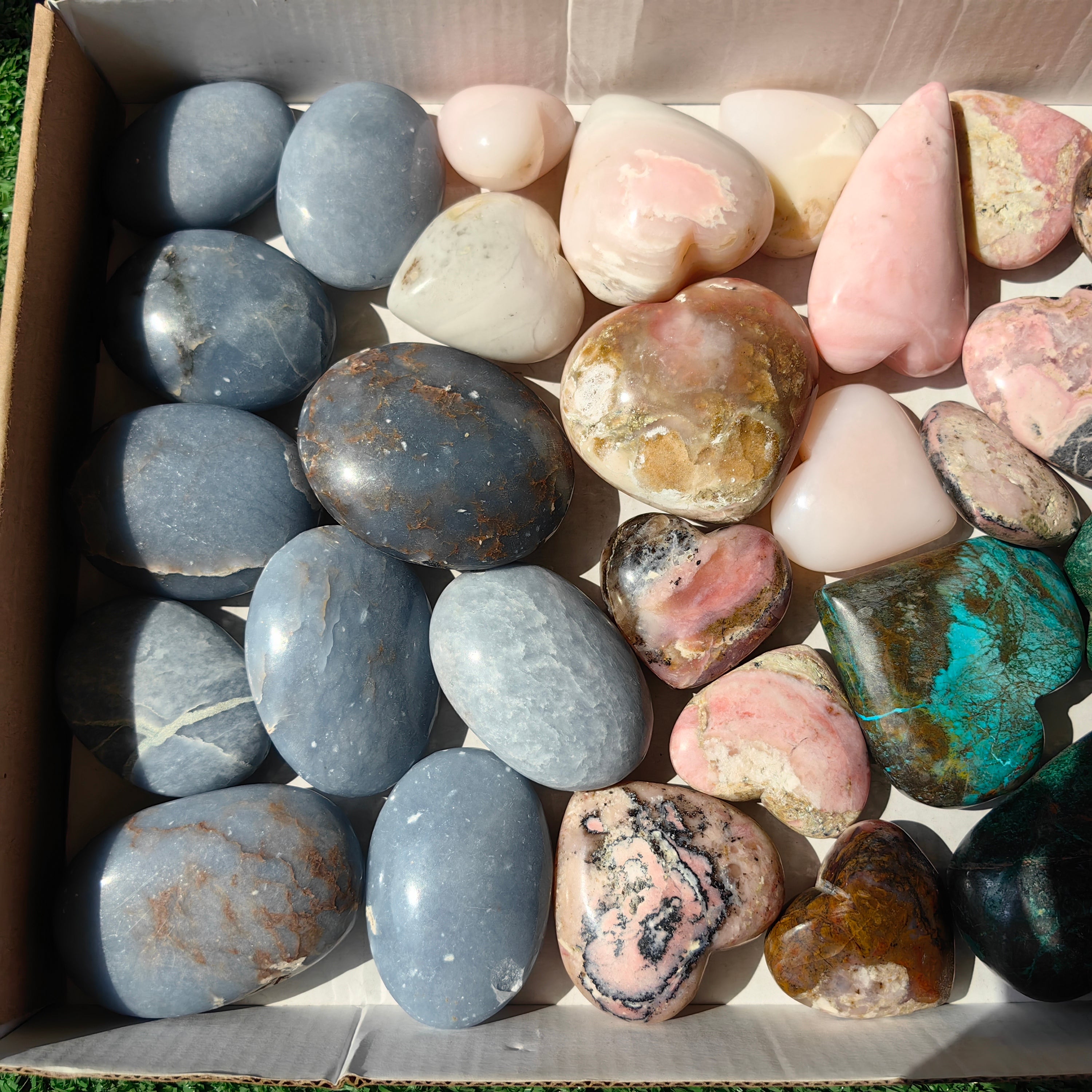 25 pc palm & hearts chrysocolla angelite rhodonite and pink opal