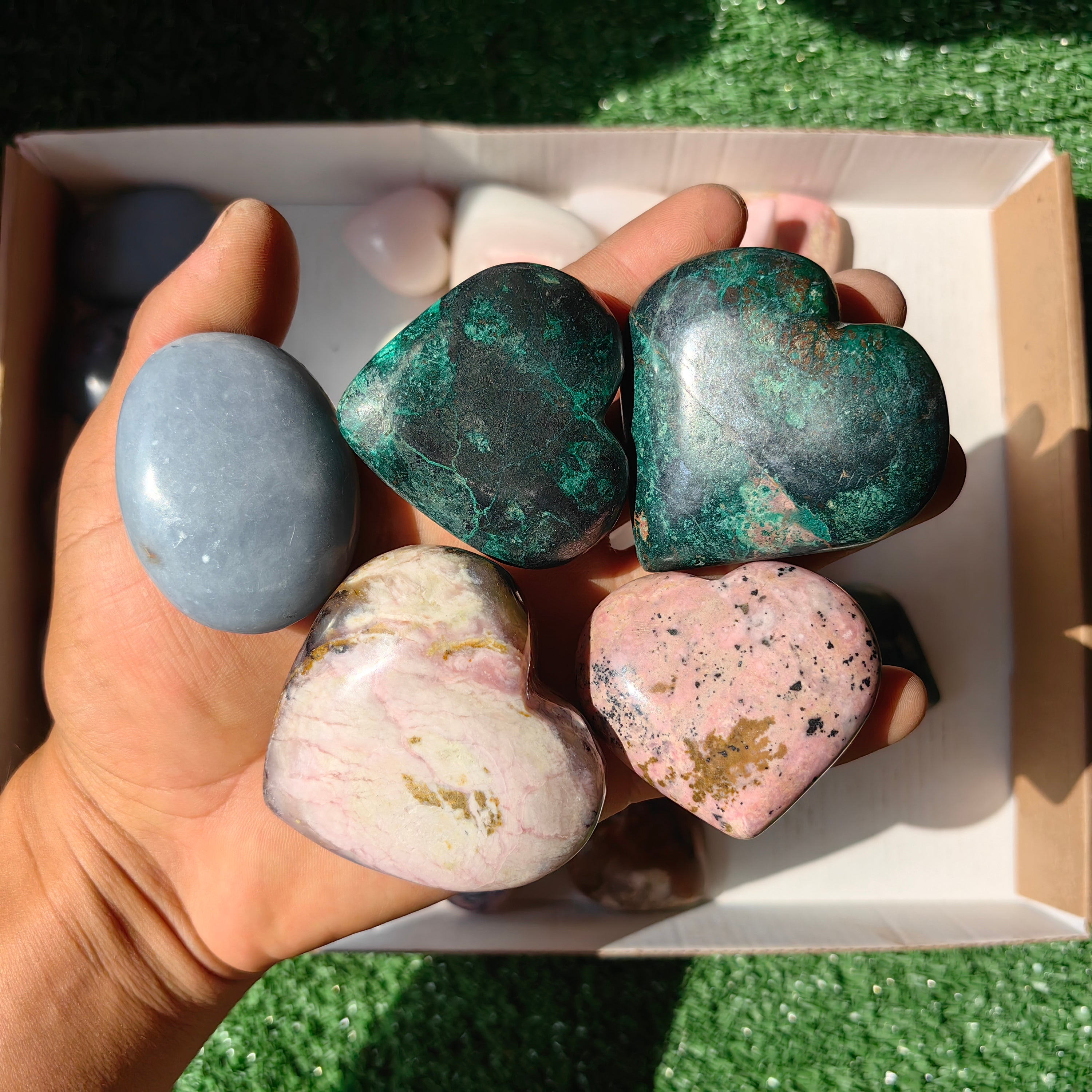 25 pc palm & hearts chrysocolla angelite rhodonite and pink opal