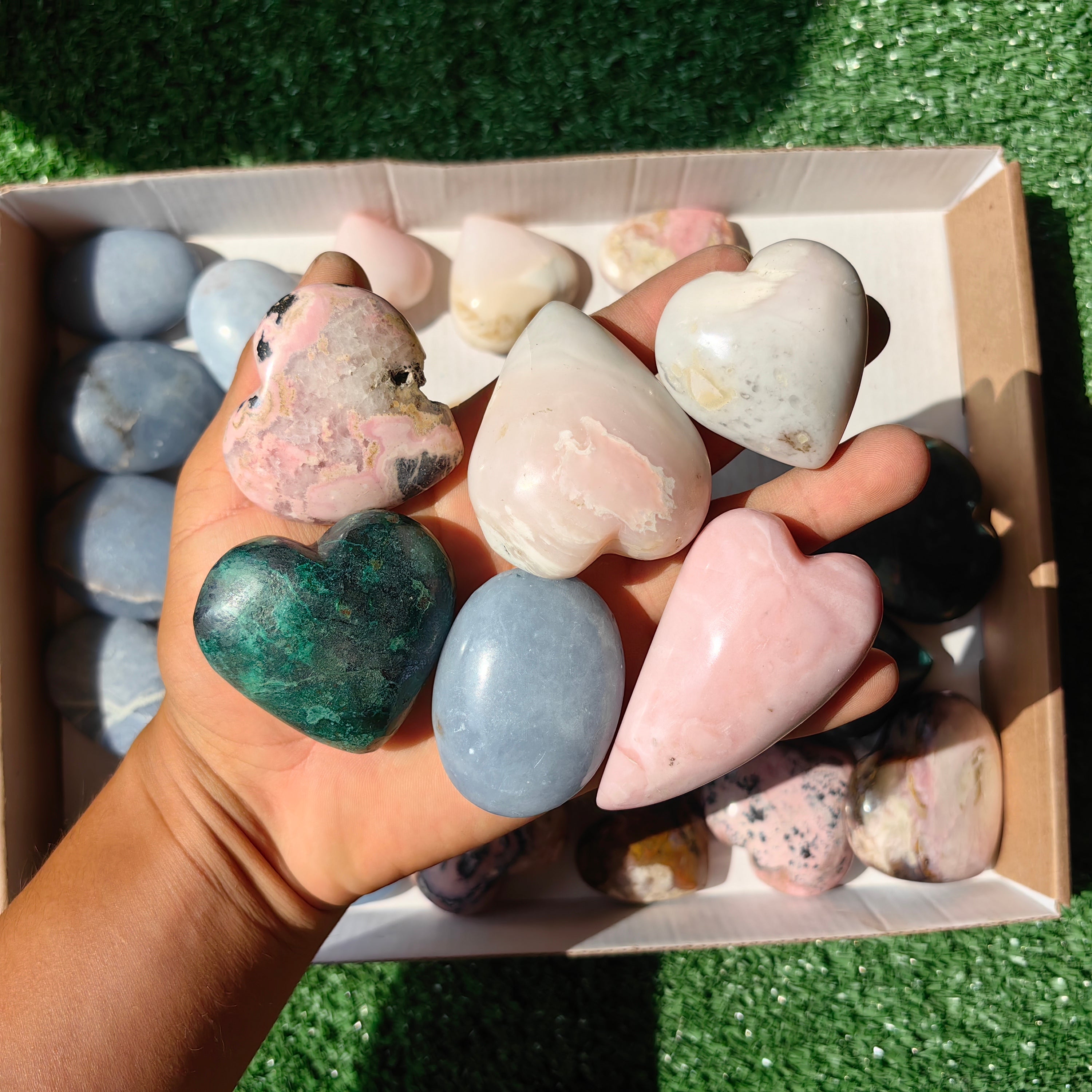 25 pc palm & hearts chrysocolla angelite rhodonite and pink opal